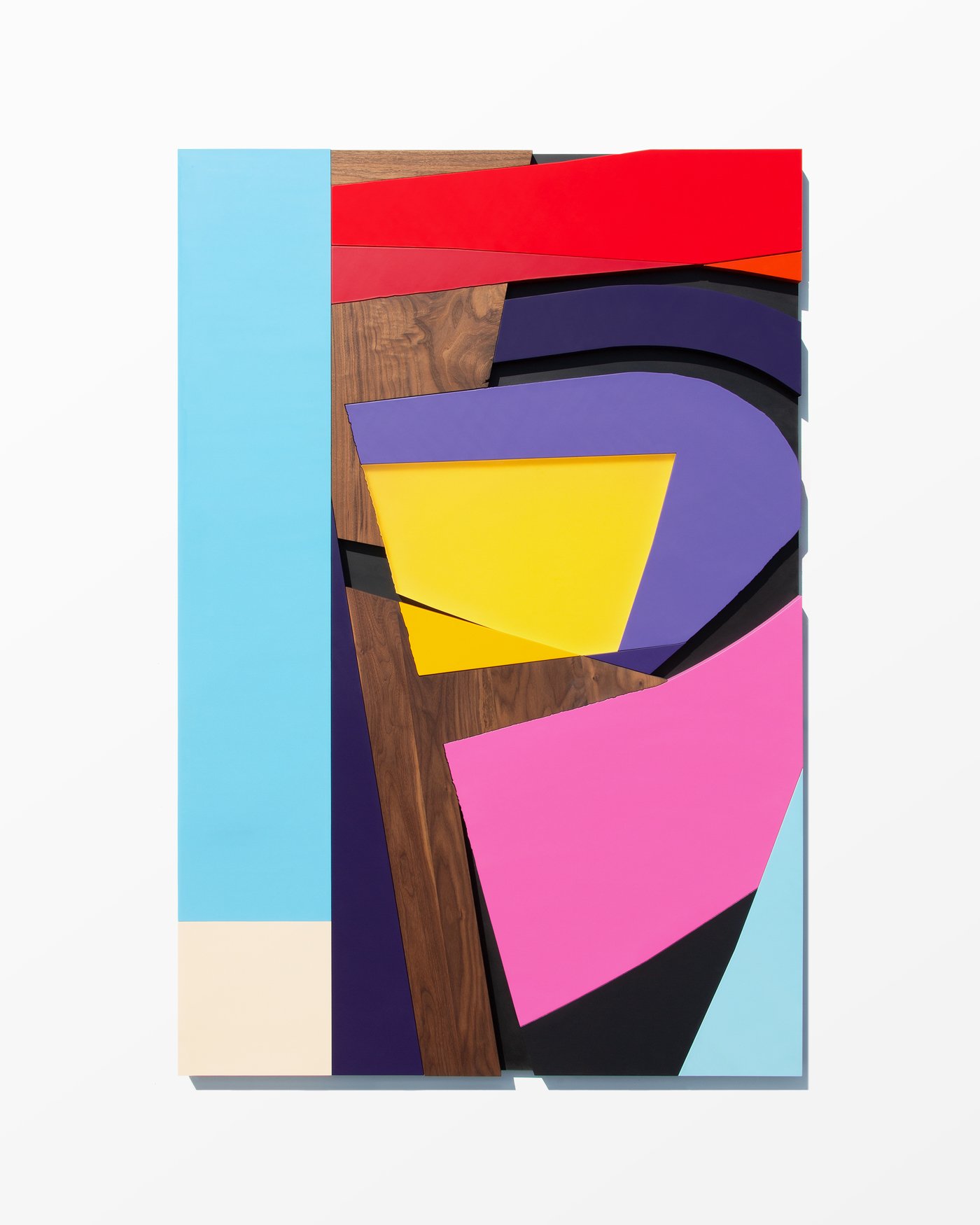 Untitled , 2018
Nitro-acrylic spray paint, resin, American walnut, plywood, HDPE, screws, VHB tape
48 x 72 x 1.25 inches