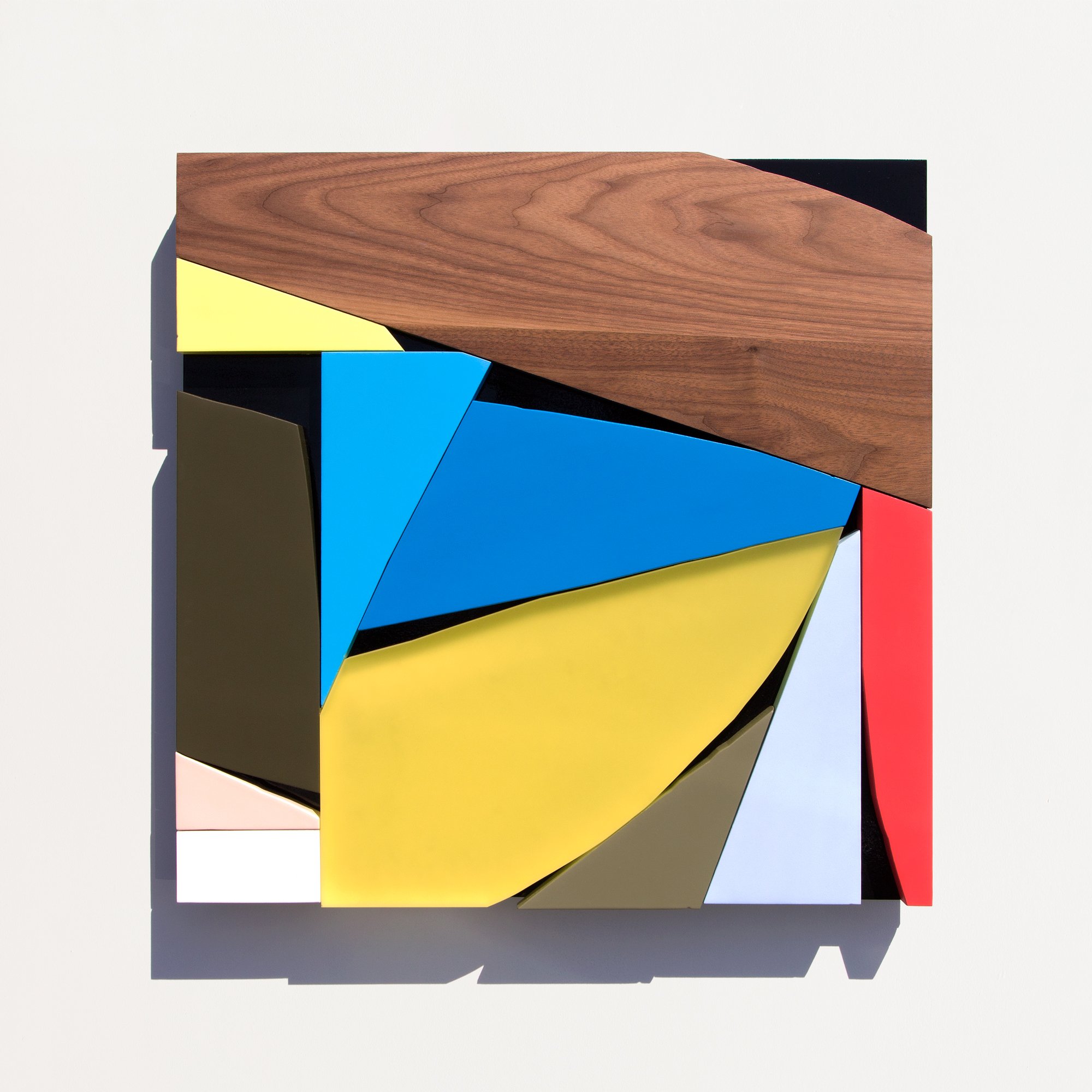 Untitled , 2018
Nitro-acrylic spray paint, resin, American walnut, plywood, screws, VHB tape
24 x 24 x 1.5 inches