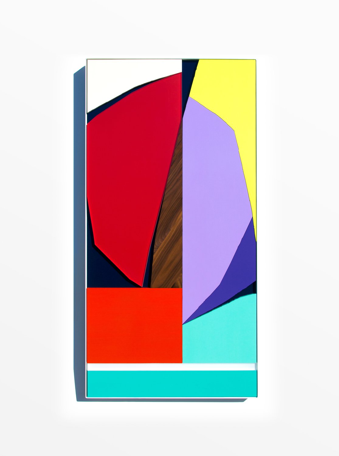 Untitled , 2017
Nitro-acrylic spray paint, resin, American walnut, polyurethane, plywood, screws, VHB tape, powder coated steel frame
30.5 x 60.5 x 2 inches