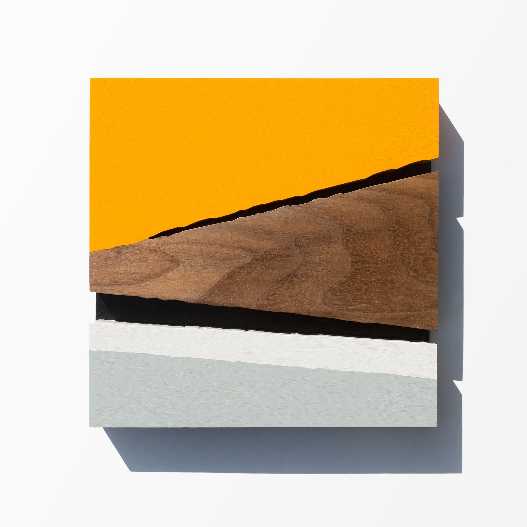 Untitled , 2016
Nitro-acrylic spray paint, enamel, American walnut, polyurethane, screws, aluminum
12 x 12 x 1.25 inches
