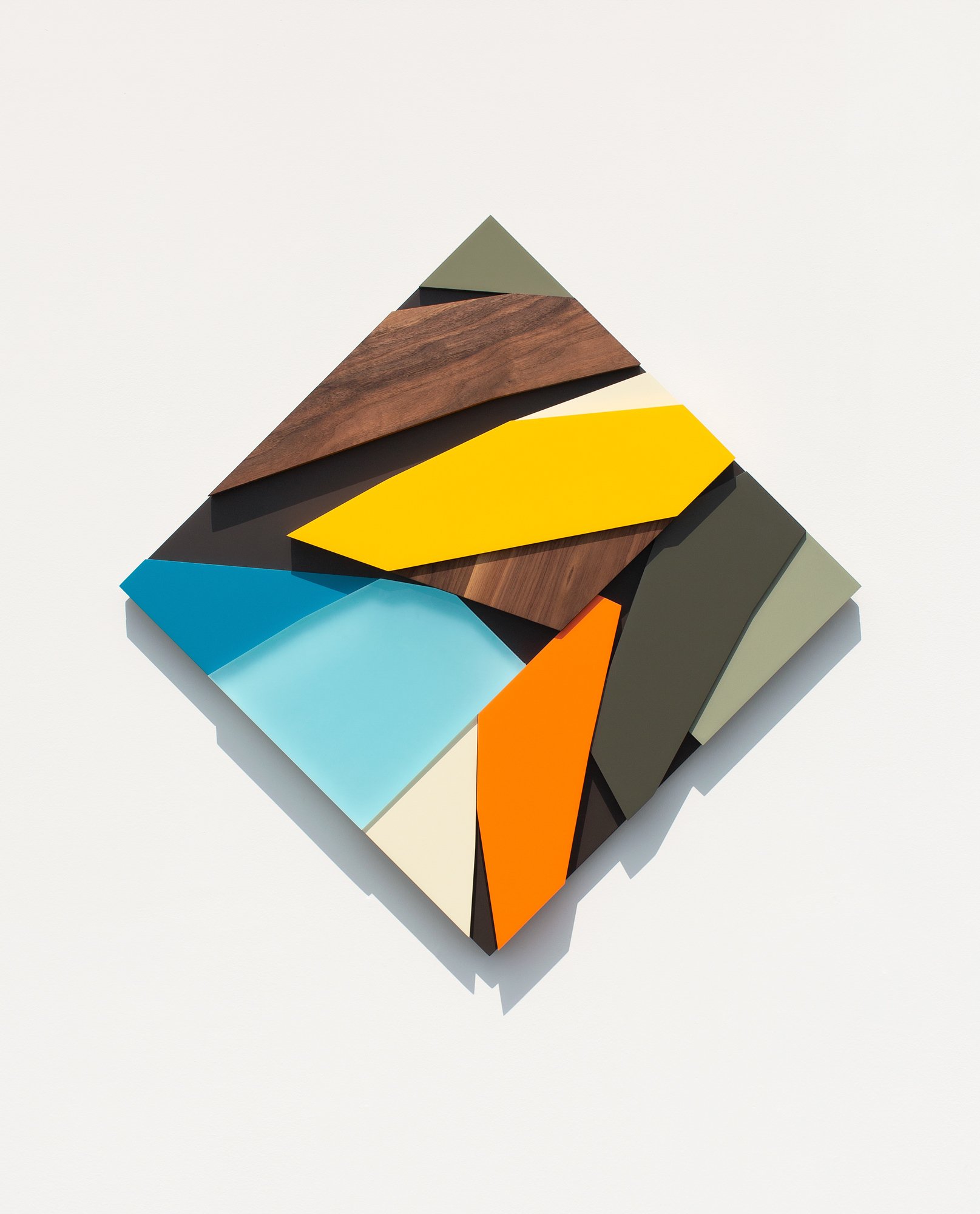Untitled , 2019
Nitro-acrylic spray paint, American walnut, resin, Ultralight MDF, plywood, screws, VHB tape
24 x 24 x 2 inches