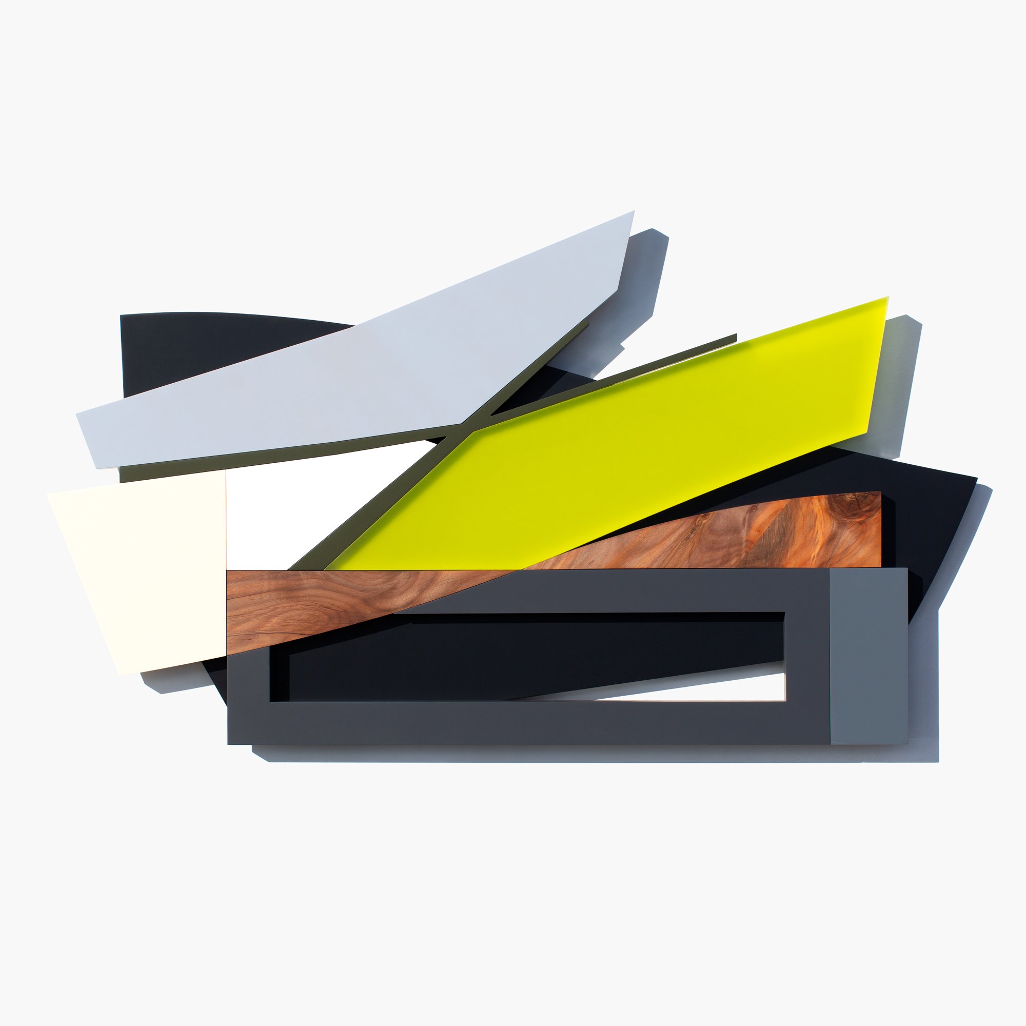 Untitled , 2019
Nitro-acrylic spray paint, locally sourced Alder, resin, Ultralight MDF, plywood, screws, VHB tape
52 x 30 x 1.5 inches
