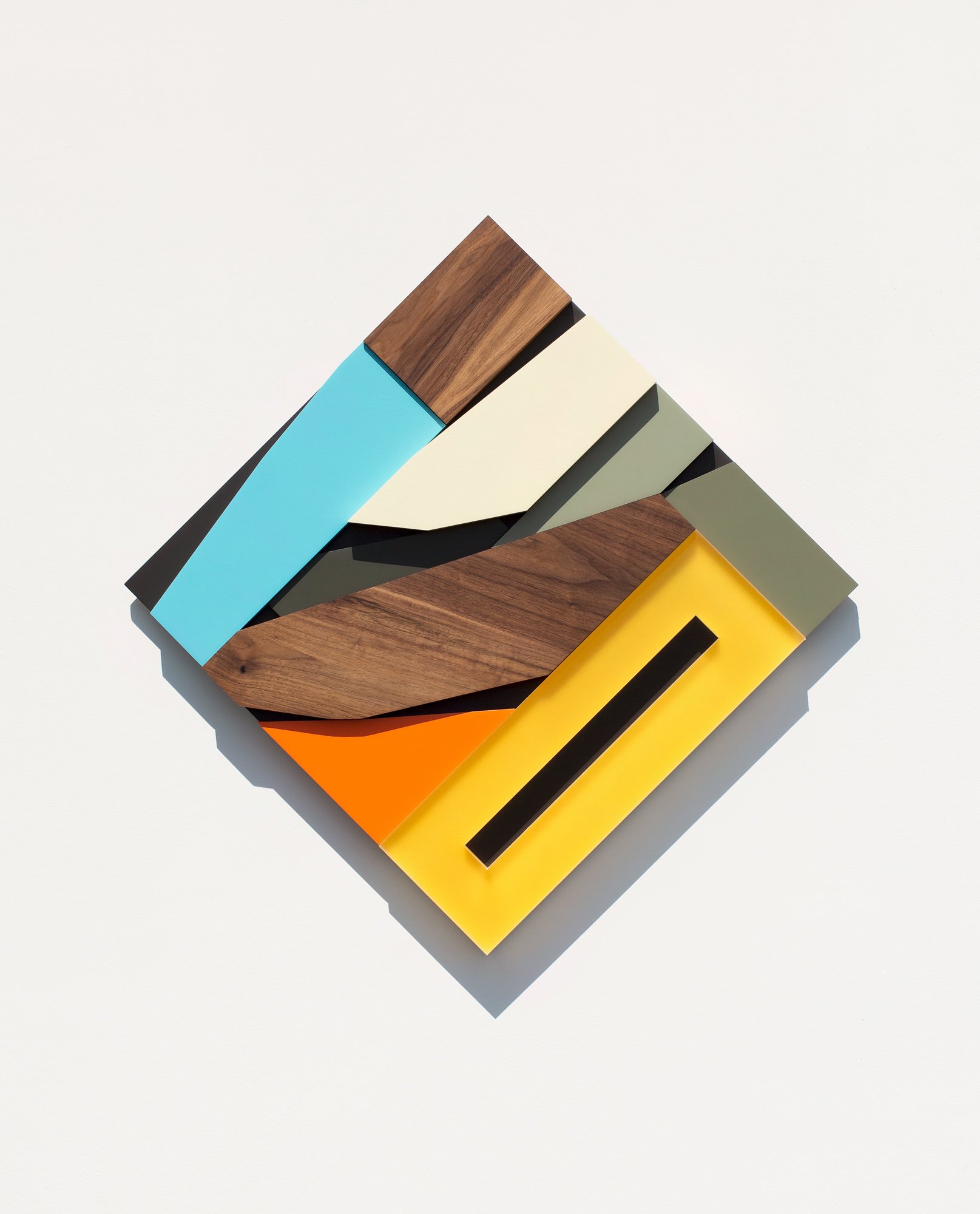Untitled , 2019
Nitro-acrylic spray paint, American walnut, resin, Ultralight MDF, plywood, screws, VHB tape
24 x 24 x 2 inches