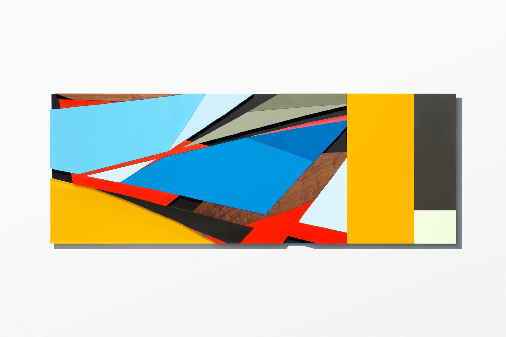 Untitled , 2018
Nitro-acrylic spray paint, resin, American walnut, plywood, HDPE, screws, VHB tape
96 x 36 x 1.25 inches