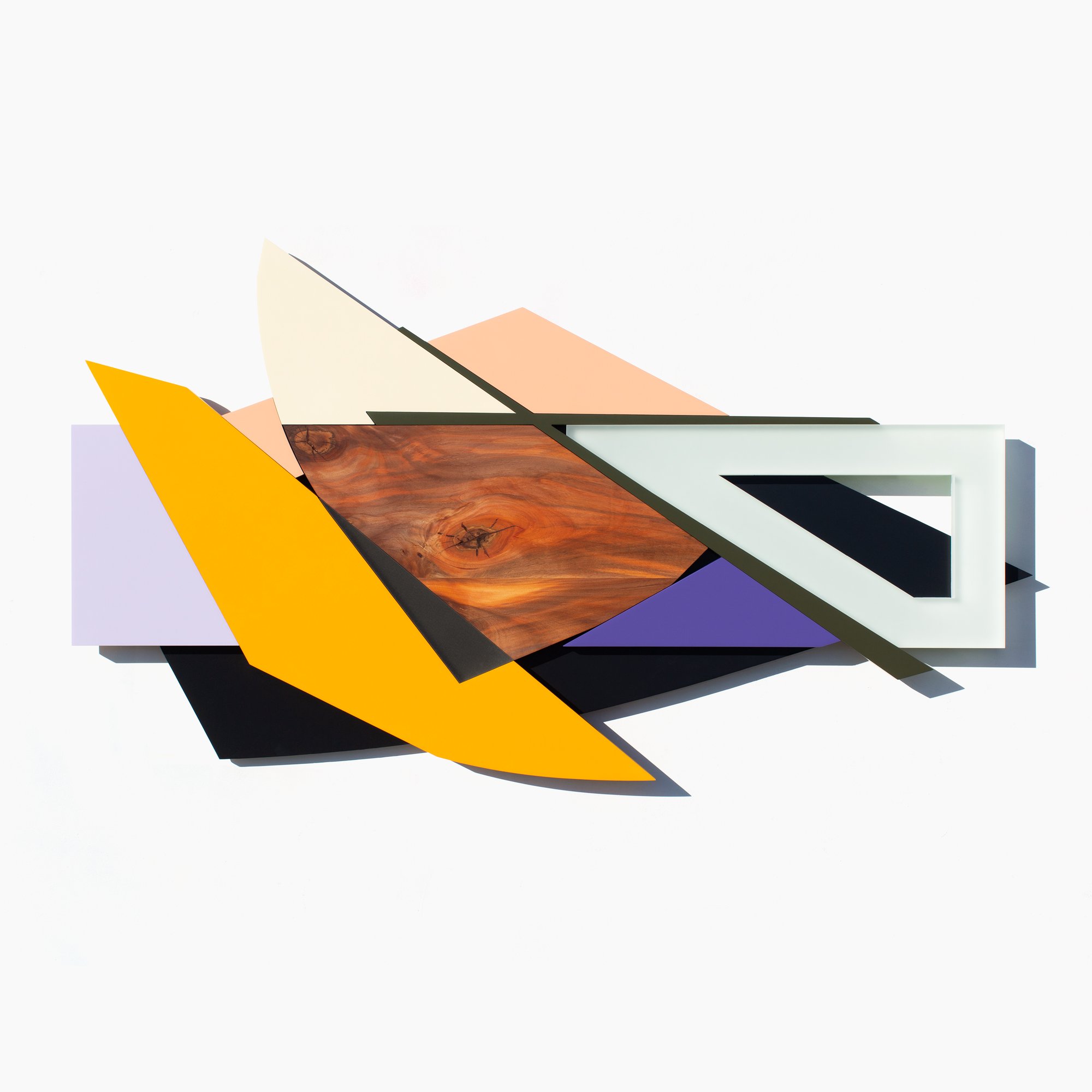 Untitled , 2019
Nitro-acrylic spray paint, locally sourced Alder, resin, Ultralight MDF, plywood, screws, VHB tape
58 x 32 x 1.5 inches
