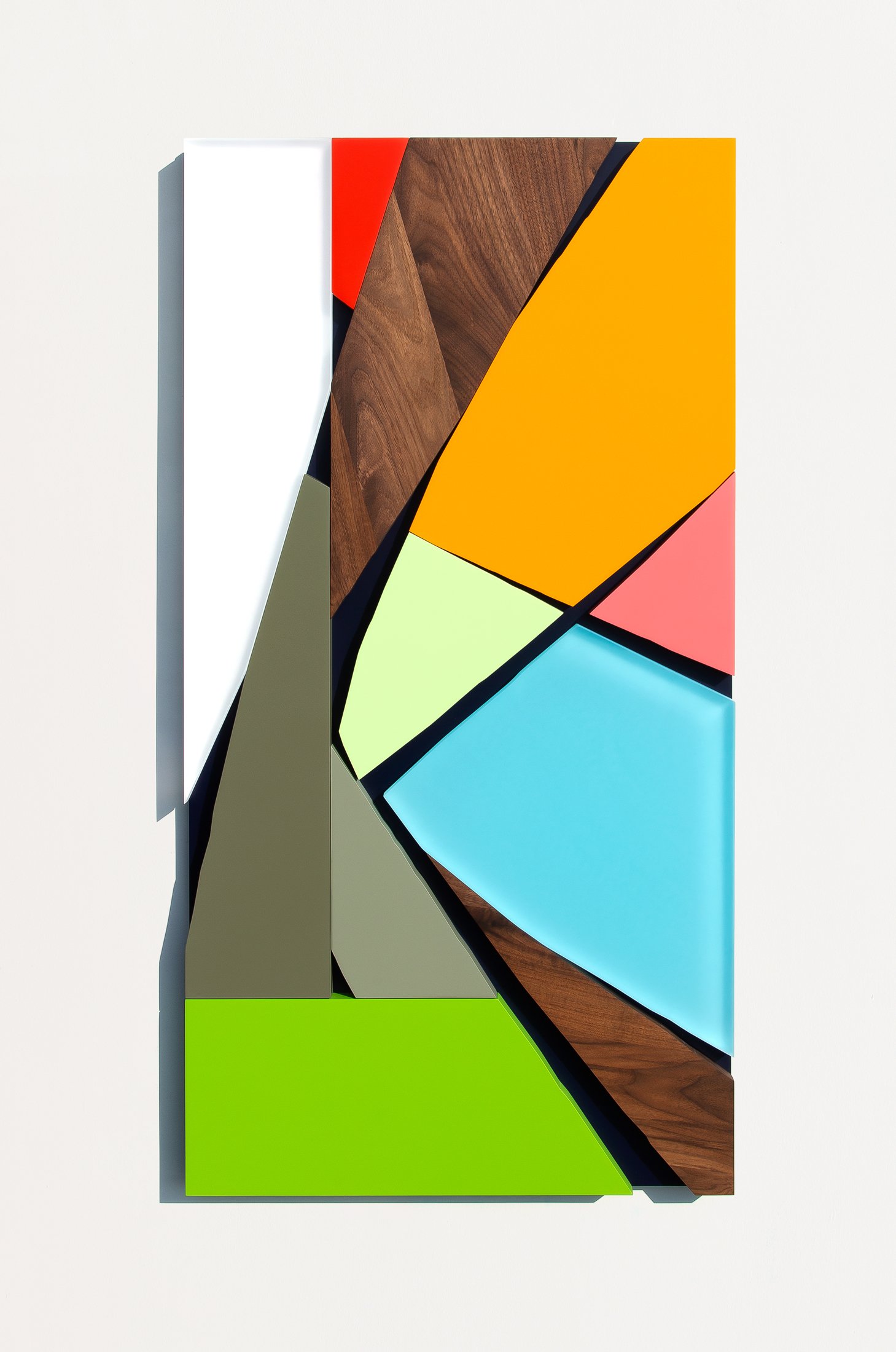 Untitled , 2018
Nitro-acrylic spray paint, resin, American walnut, MDF, plywood, screws, VHB tape
24 x 46 x 2 inches
