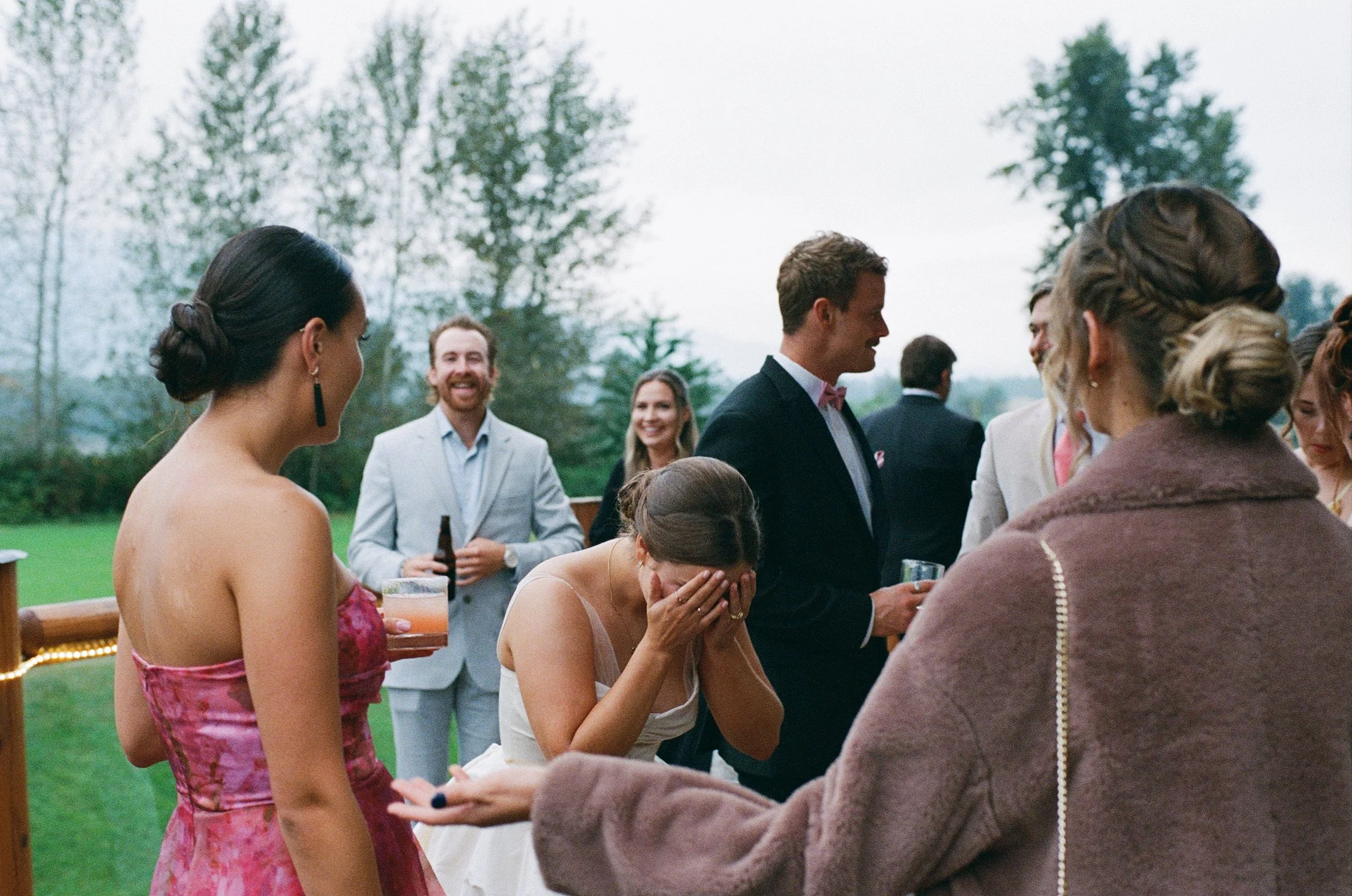 Fraser River Lodge bridesmaid portraits and wedding party moments with natural, candid energy, photographed using a hybrid wedding photography approach (film + digital).