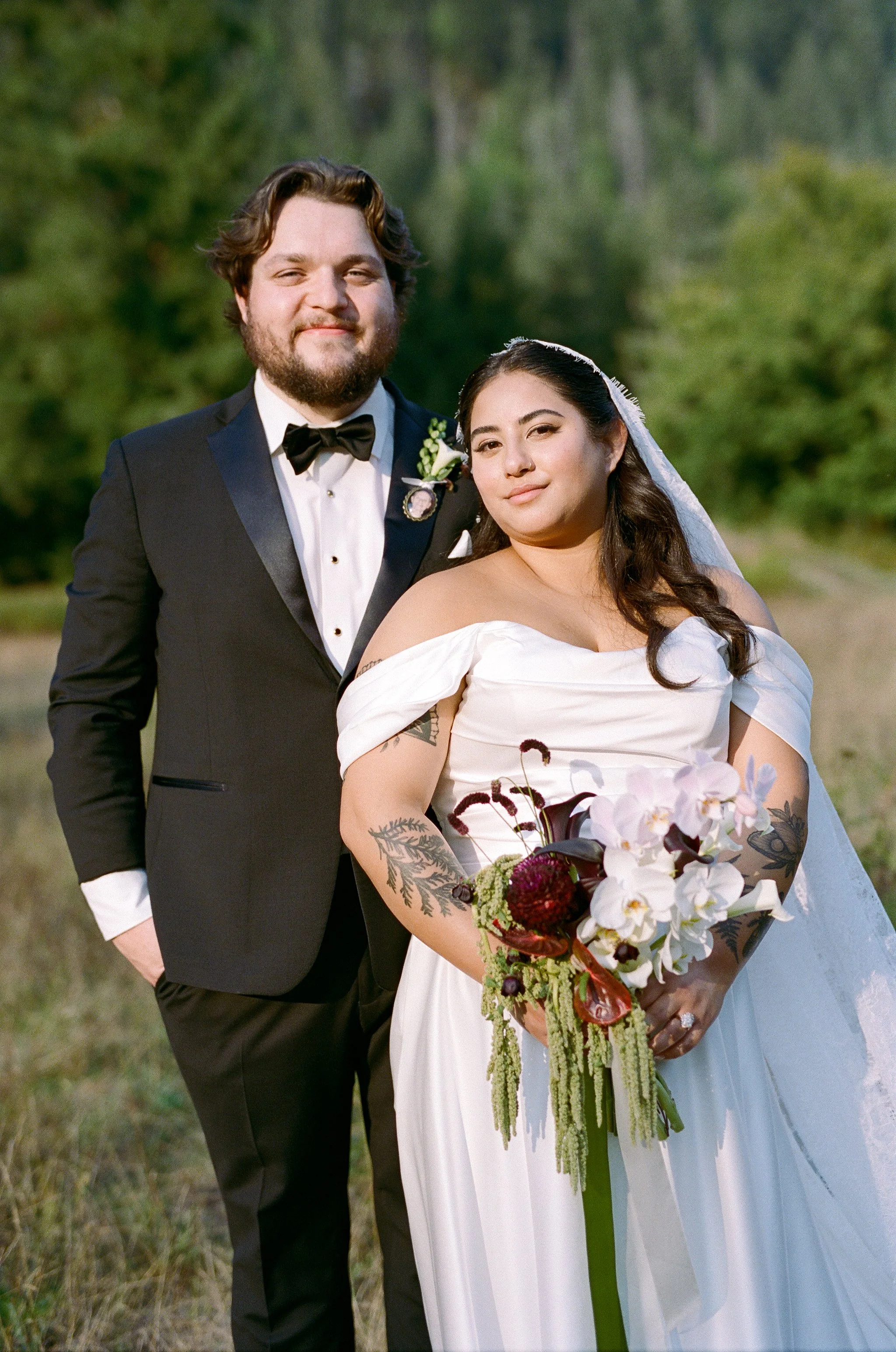 Romantic bride and groom portraits at Bridle Woods Event Centre captured on film and digital in soft natural light.