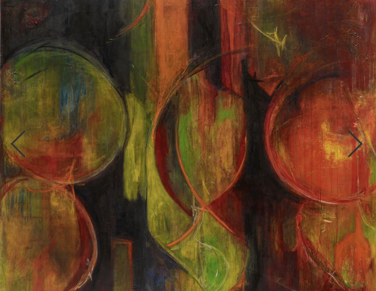 Minds Eye, acrylic, gels, pencil, charcoal on canvas, 48" x 60"