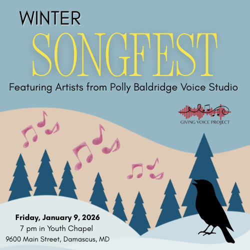 Winter SongFest bird singing in winter graphic with event details