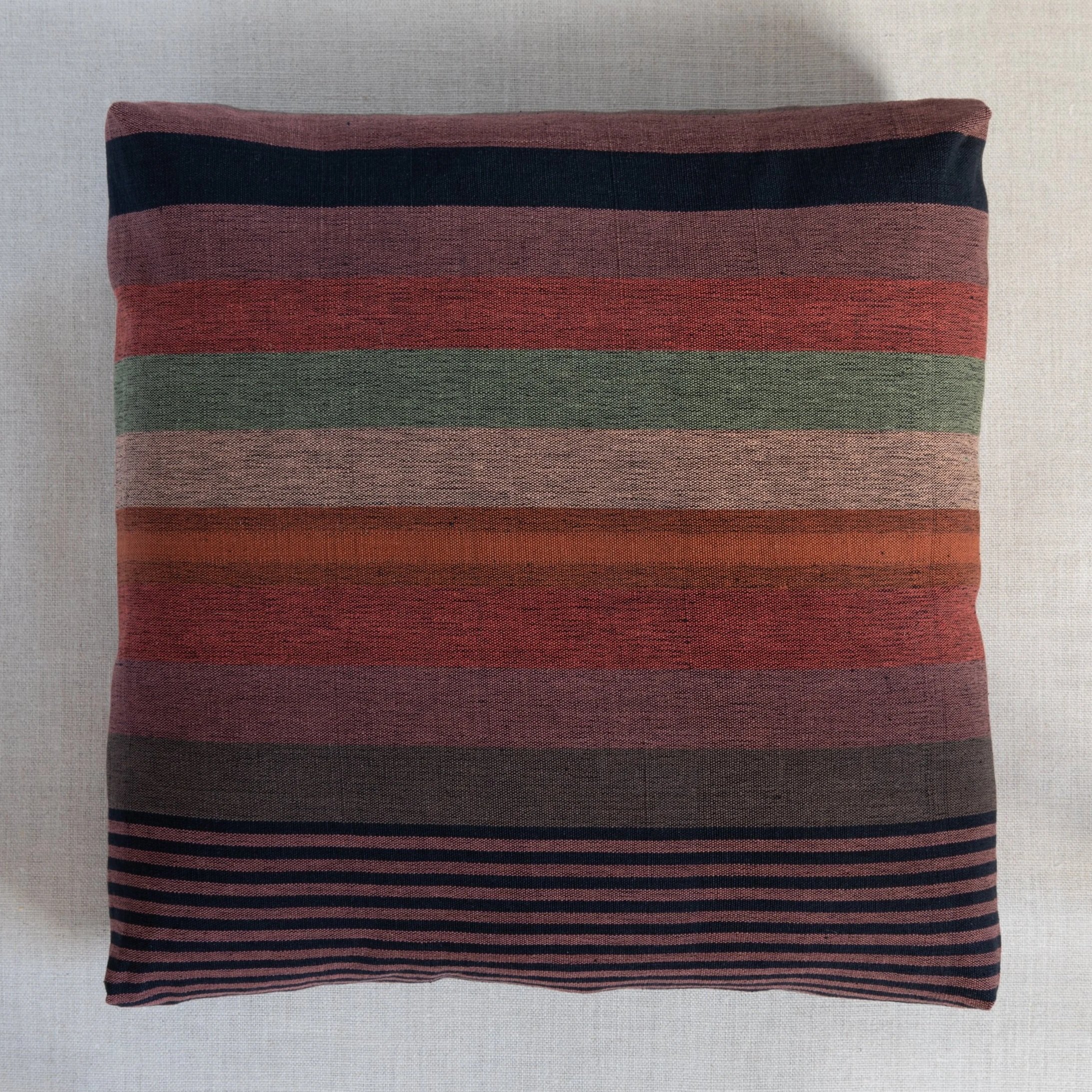 Brown Earth Stripe with Yellow Cushion - Handwoven, Handmade