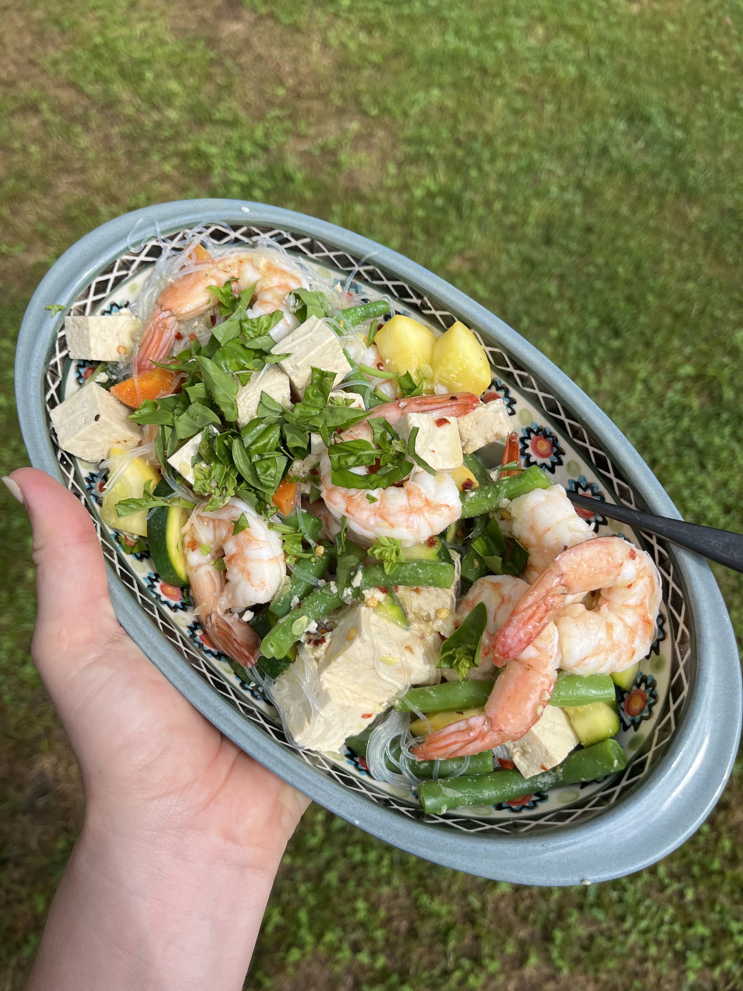 Summer Veggie Vermicelli Bowl with Shrimp and Tofu