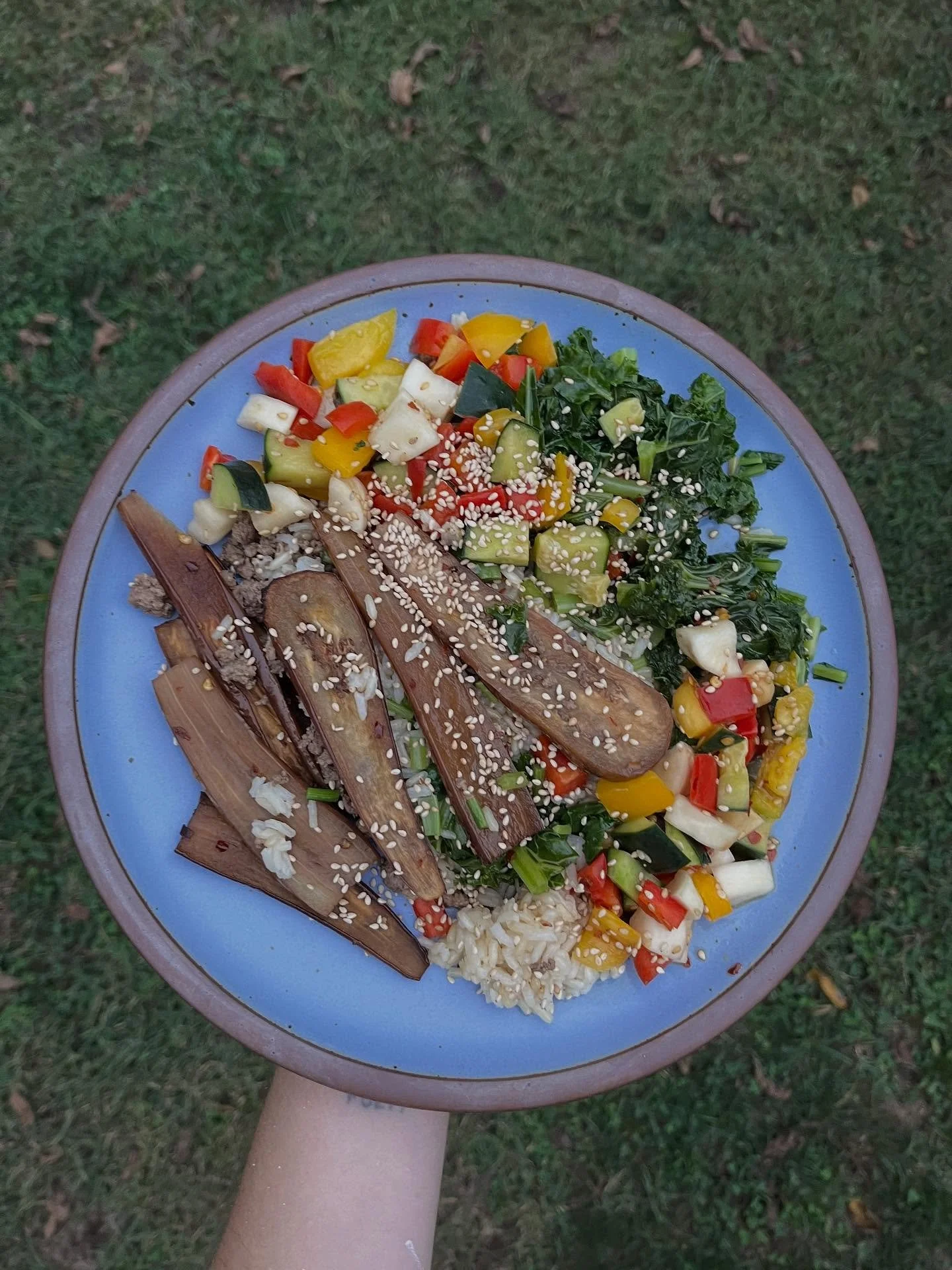 Recipe of the week! Marinated Eggplant Bowl! When sliced thin and marinated in a blend of soy sauce, sesame oil, honey and more, the eggplants get super jammy and soft when roasted. This bowl is a great way to get your veggies in and makes a great me