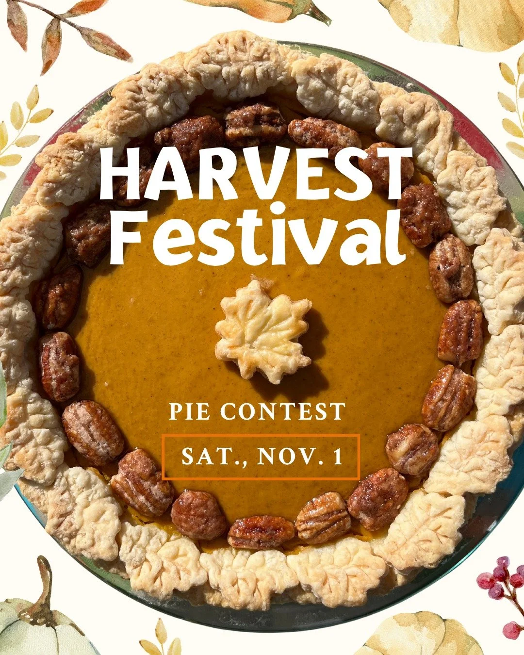 Are you ready for our Harvest Fest pie contest next weekend, Nov. 1? We welcome all sorts of pie entries - traditional pumpkin and apple, banana cream, meringues, chicken pot pies, mincemeat pies, and whatever else your baker hearts desire! 
Swipe t