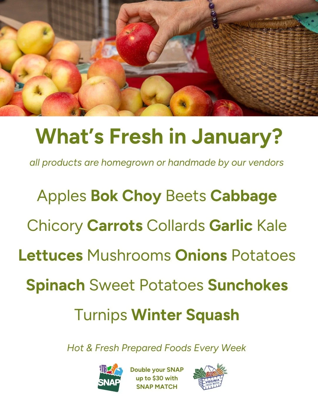 We're open all year round! Our farmers and artisans continue to work throughout the winter months to provide agricultural and artisan goods to our community. Bundle up and come see us!

#Lovevamarkets #farmersmarket #farmersmarkets #farmersmarketfind