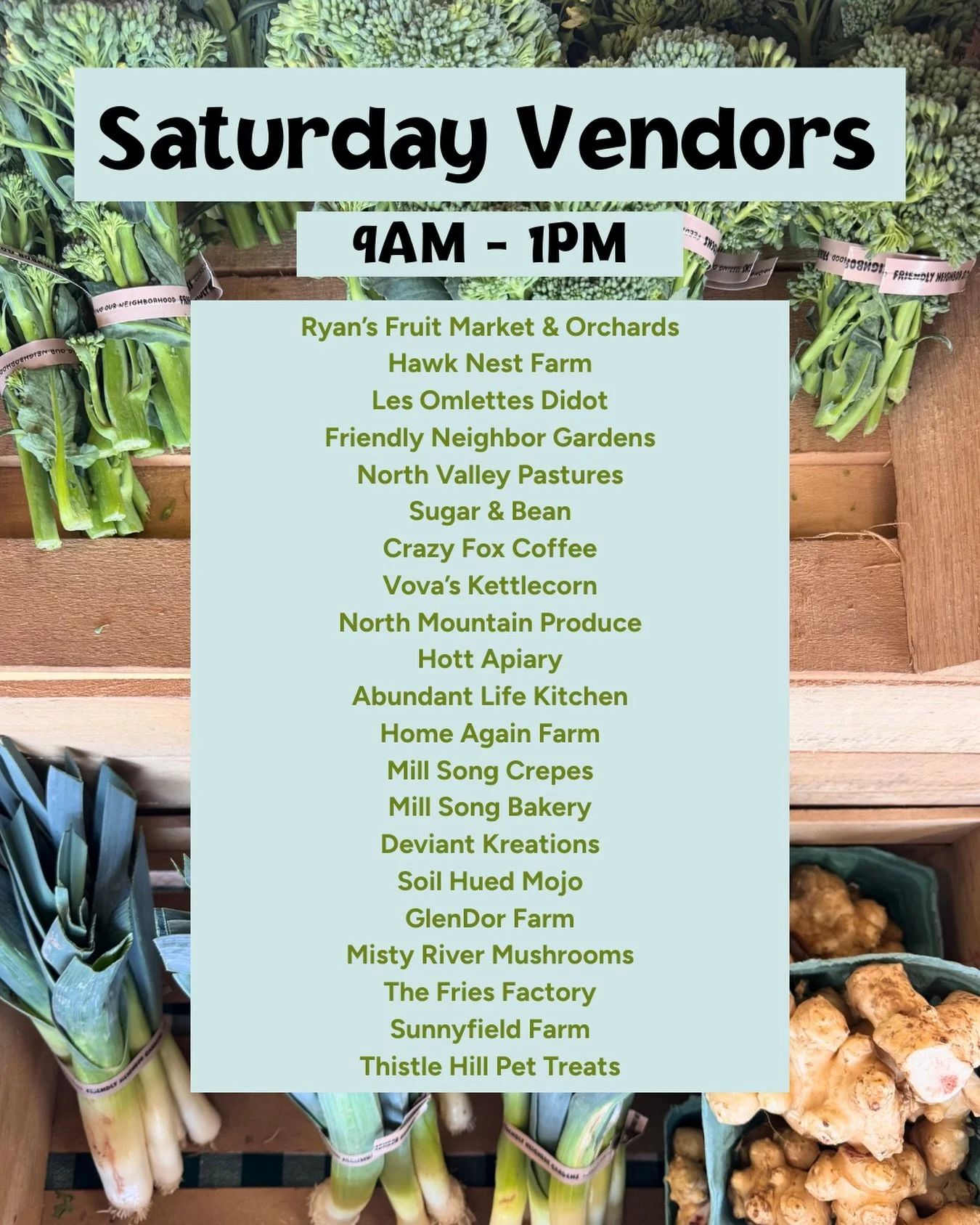 Happy Friday! Come out and enjoy the beautiful weather with us tomorrow at the Market! Check out this awesome lineup and shop some local products and handmade goods! 

#lovevamarkets #farmersmarket #harrisonburgva #shoplocal #freshproduce