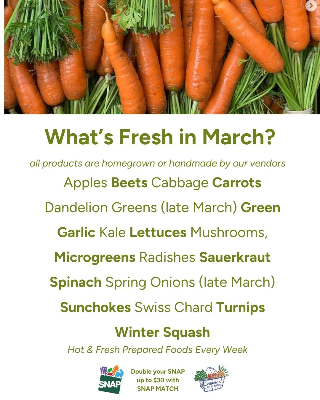 Warmer weather is finally arriving, and the Market is beginning to feel like spring! As we roll through March, our farmers are bringing the first fresh signs of the new season along with the locally made goods you know and love. Come out to the Marke