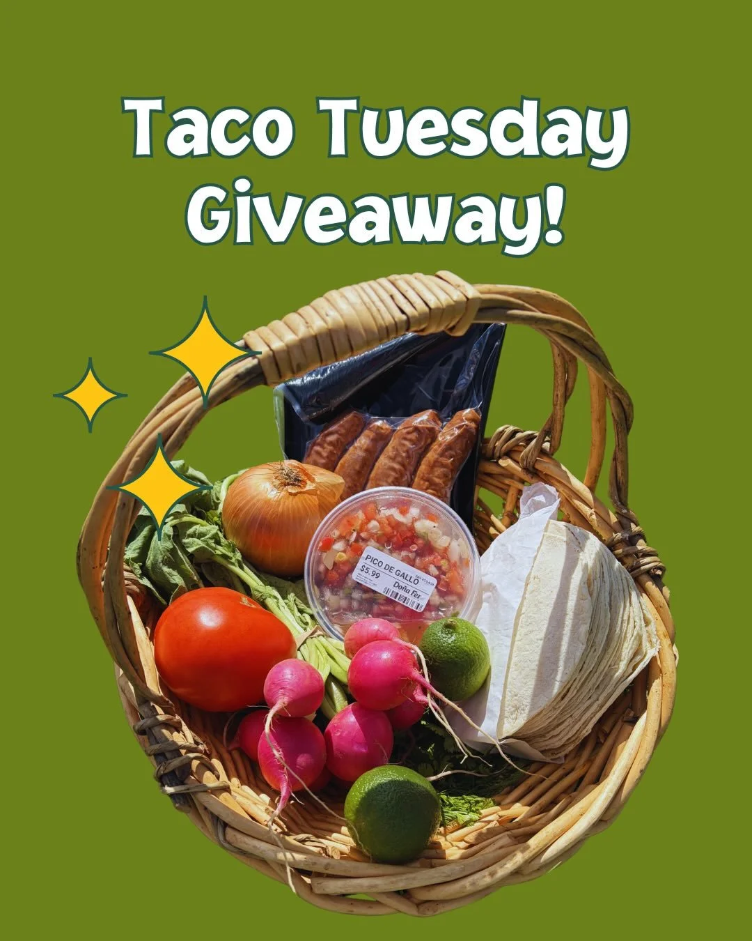 It&rsquo;s Taco Tuesday! Want to win this tasty basket of Market goodies?

1. Follow @harrisonburgfarmersmarket 
2. Tag 2 friends below
3. Winner announced May 11 3PM EST

What&rsquo;s in the basket?
- Radishes from @lowhillgarden 
- Goat chorizo fro