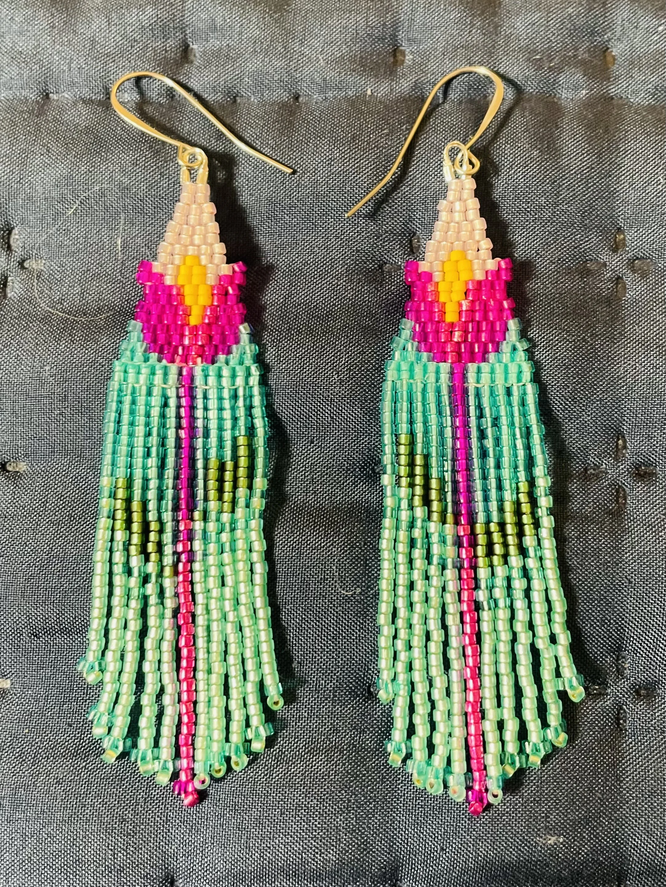 Hand Sewn Hot Pink Tulip Earrings