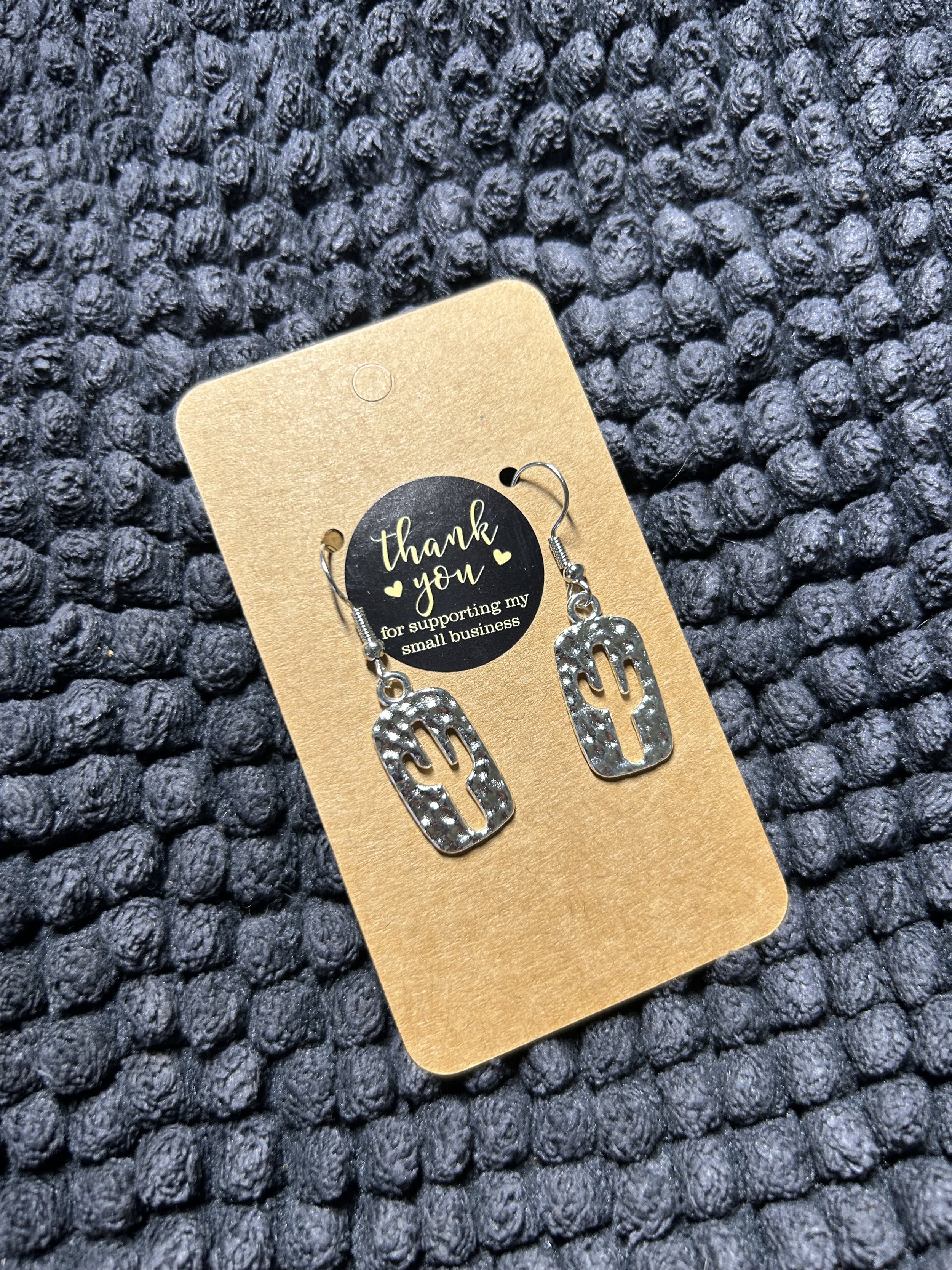 Small Silver Cactus Earrings