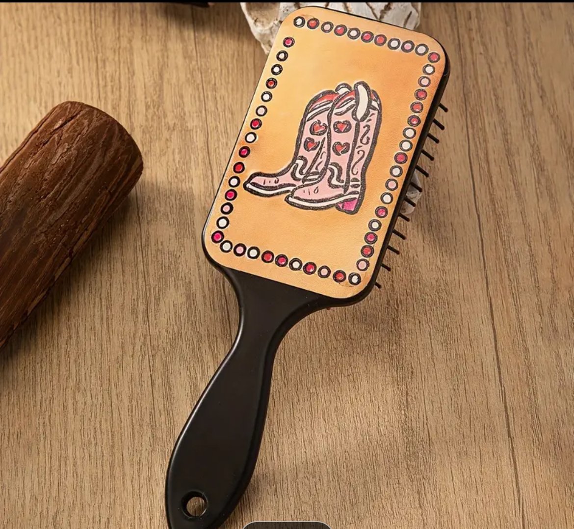 Pink Cowboy boots Hair Brush