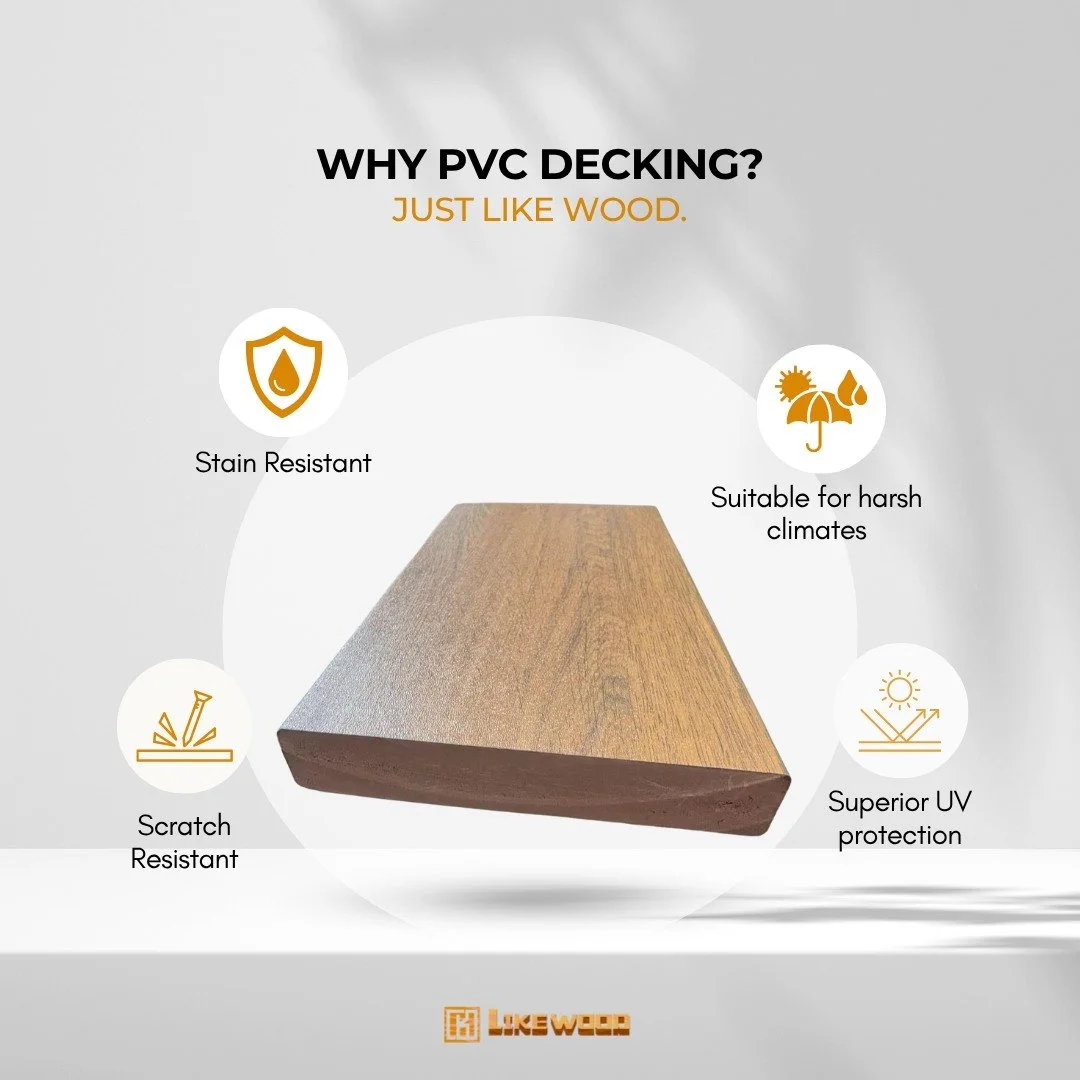 Compelling Reasons to Choose PVC Decking:

✅ stain resistant
✅ scratch resistant
✅ suitable for harsh climates
✅ superior UV protection

Want to learn more?
➡ www.likewood.ca