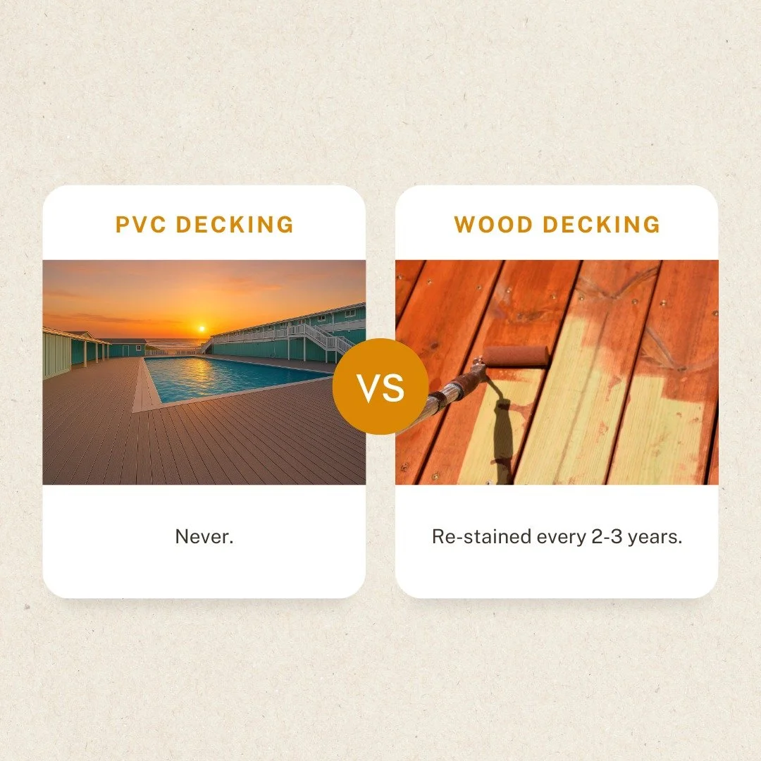 Why is PVC decking the superior choice compared to traditional wood?

With low maintenance and a 50-year fade warranty, it resists fading, staining, and mold, ensuring your deck stays beautiful for years. By choosing PVC, you&rsquo;re investing in a 
