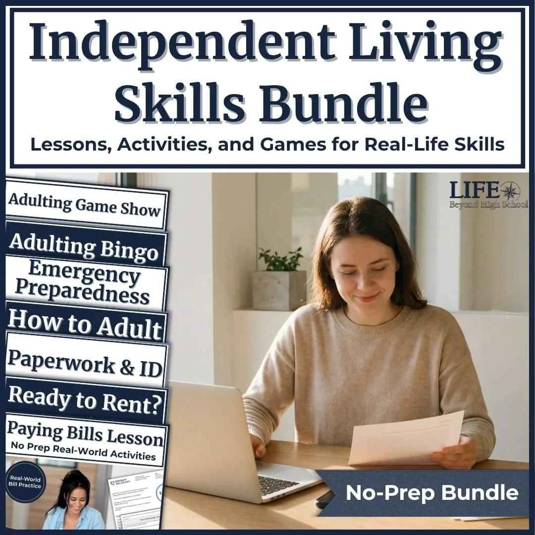 Lessons included in independent living skills bundle