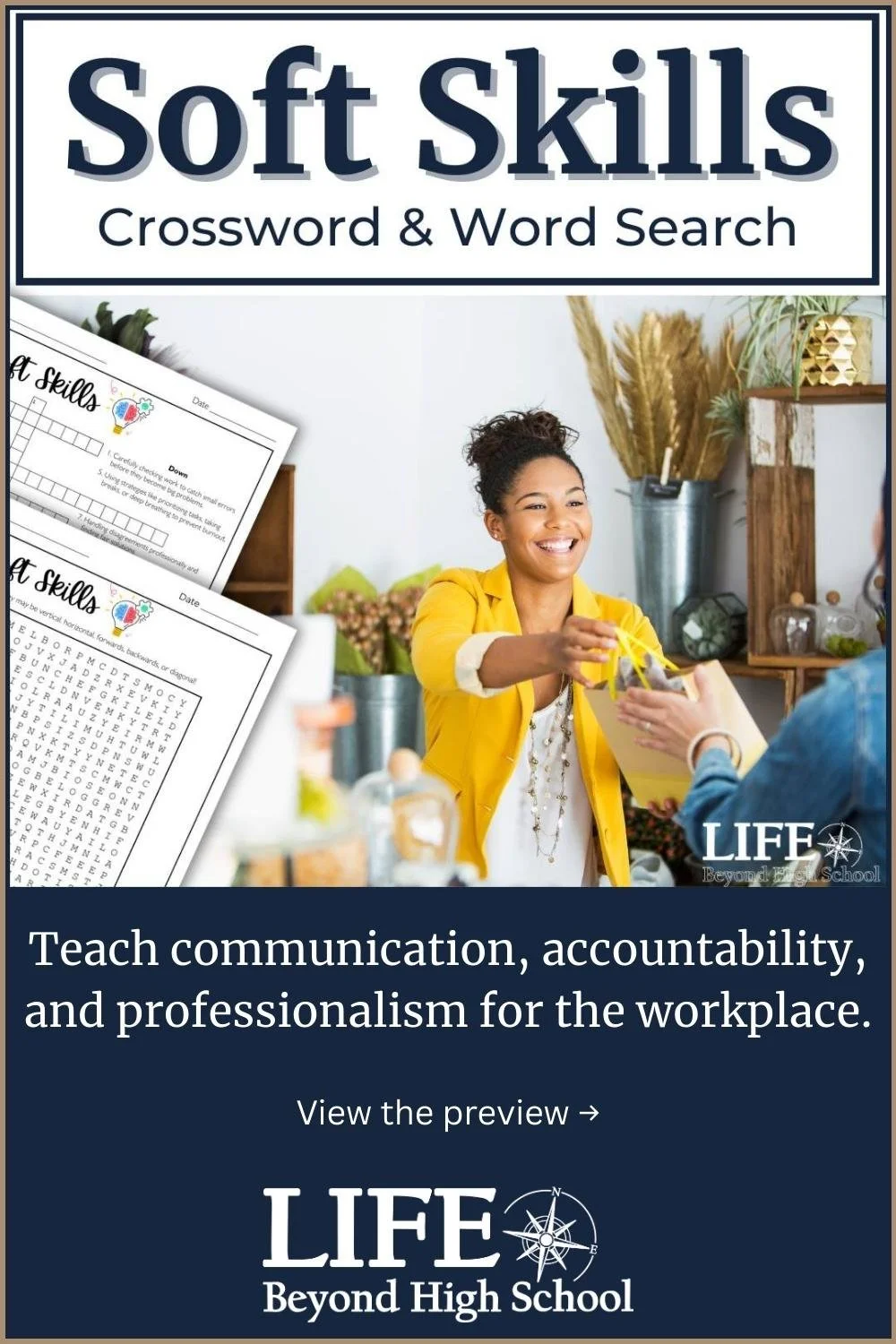Soft Skills for Employment lesson with crossword, word search, and presentation slides with bonus extension activities.