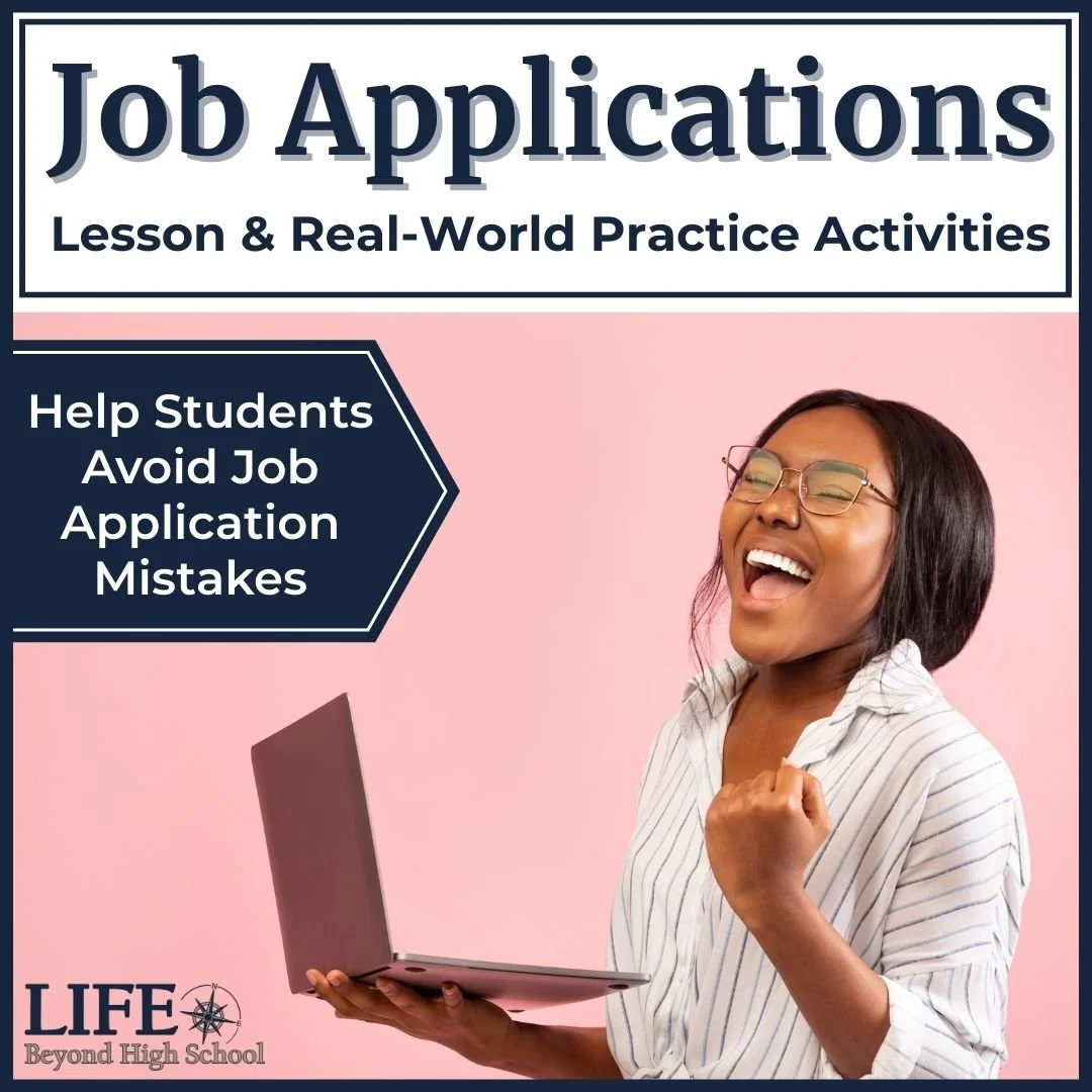 Job Applications lesson and real-world practice activities for high school students learning how to avoid application mistakes.