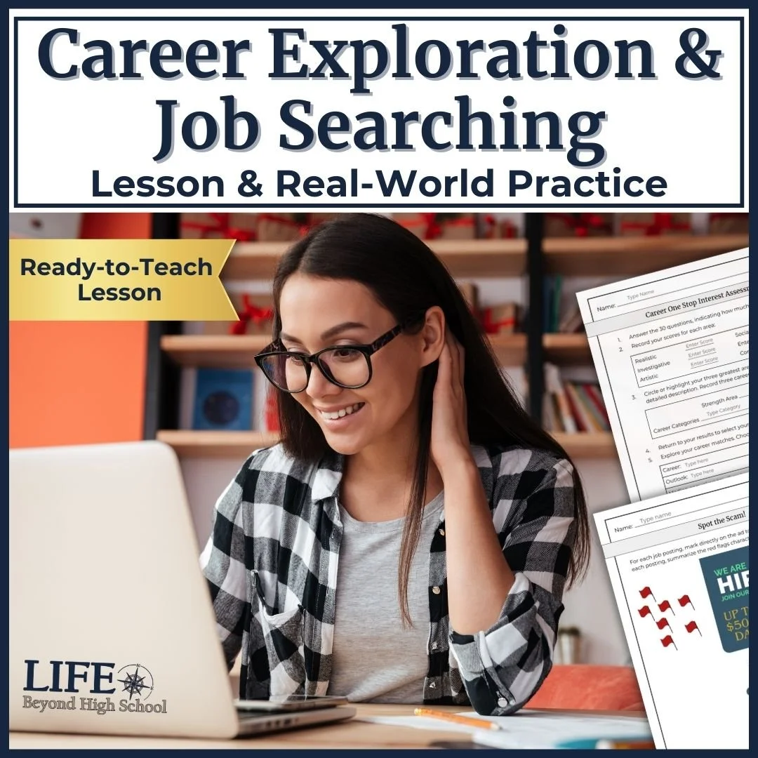 Young woman job searching on a laptop overlaid by two job searching student activities