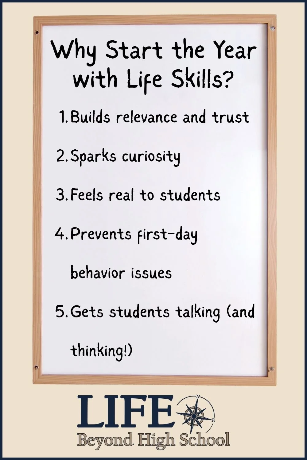 5 reasons to start the year with life skills activities written on a white board