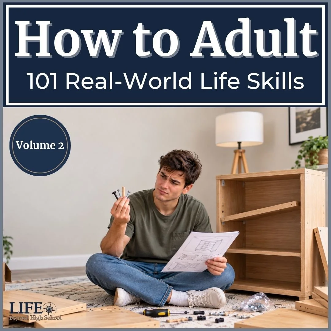 How to Adult Volume 2 cover featuring 101 real-world life skills mini-lessons for high school students.