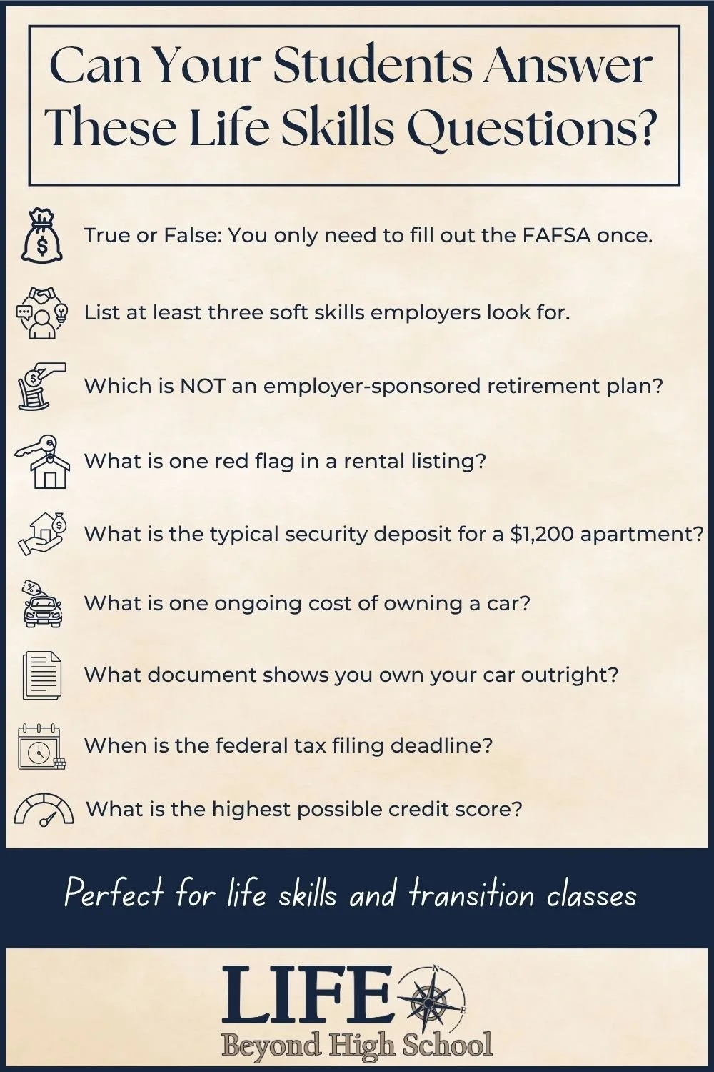 Sample questions for the life skills adulting game show