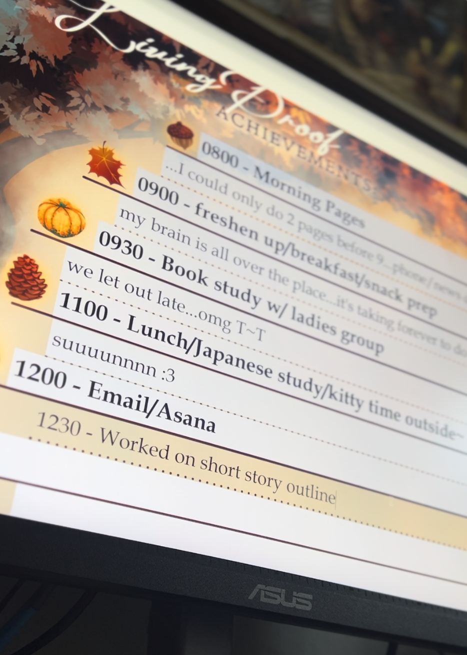 an autumn-themed digital notepad being typed in on a computer screen