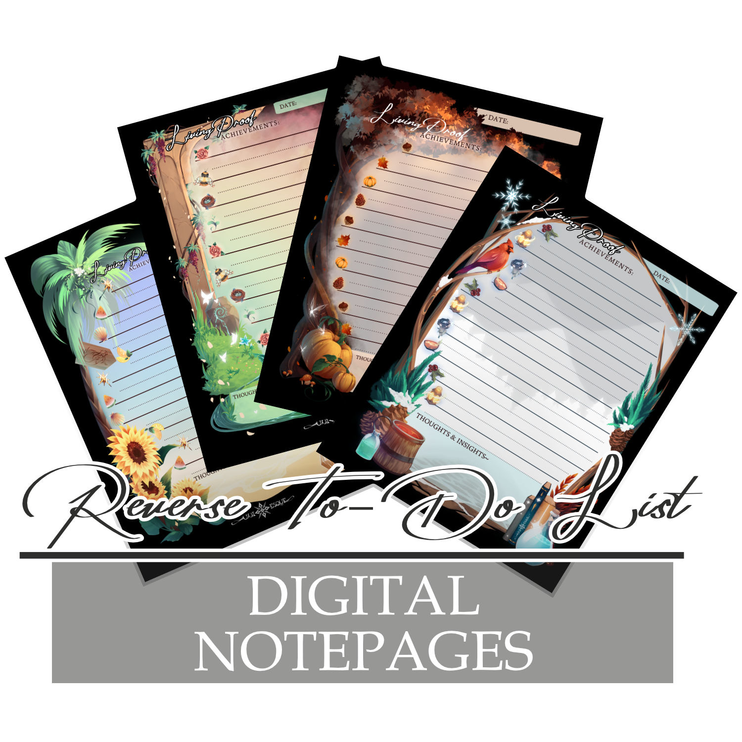 a bundle of seasonal, fantasy-aesthetic, digital notepages