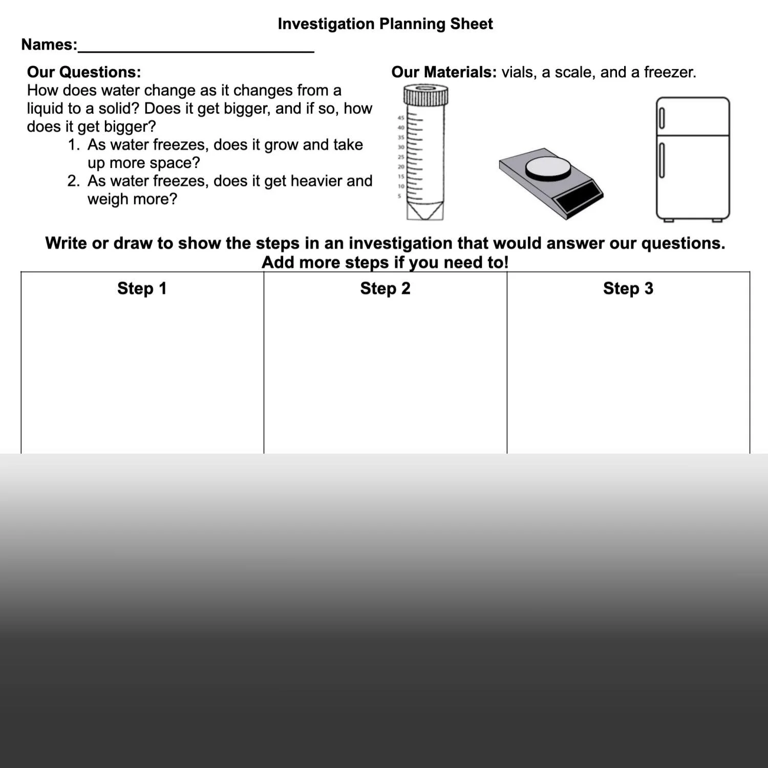  5. Students plan their investigations using this planning sheet. 