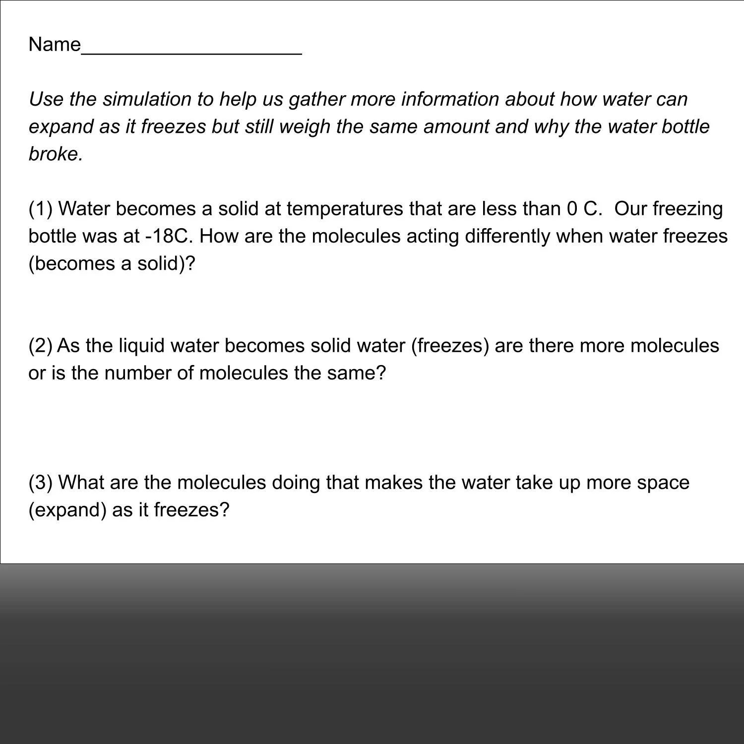  17. Simulation student sheet, page 1. 