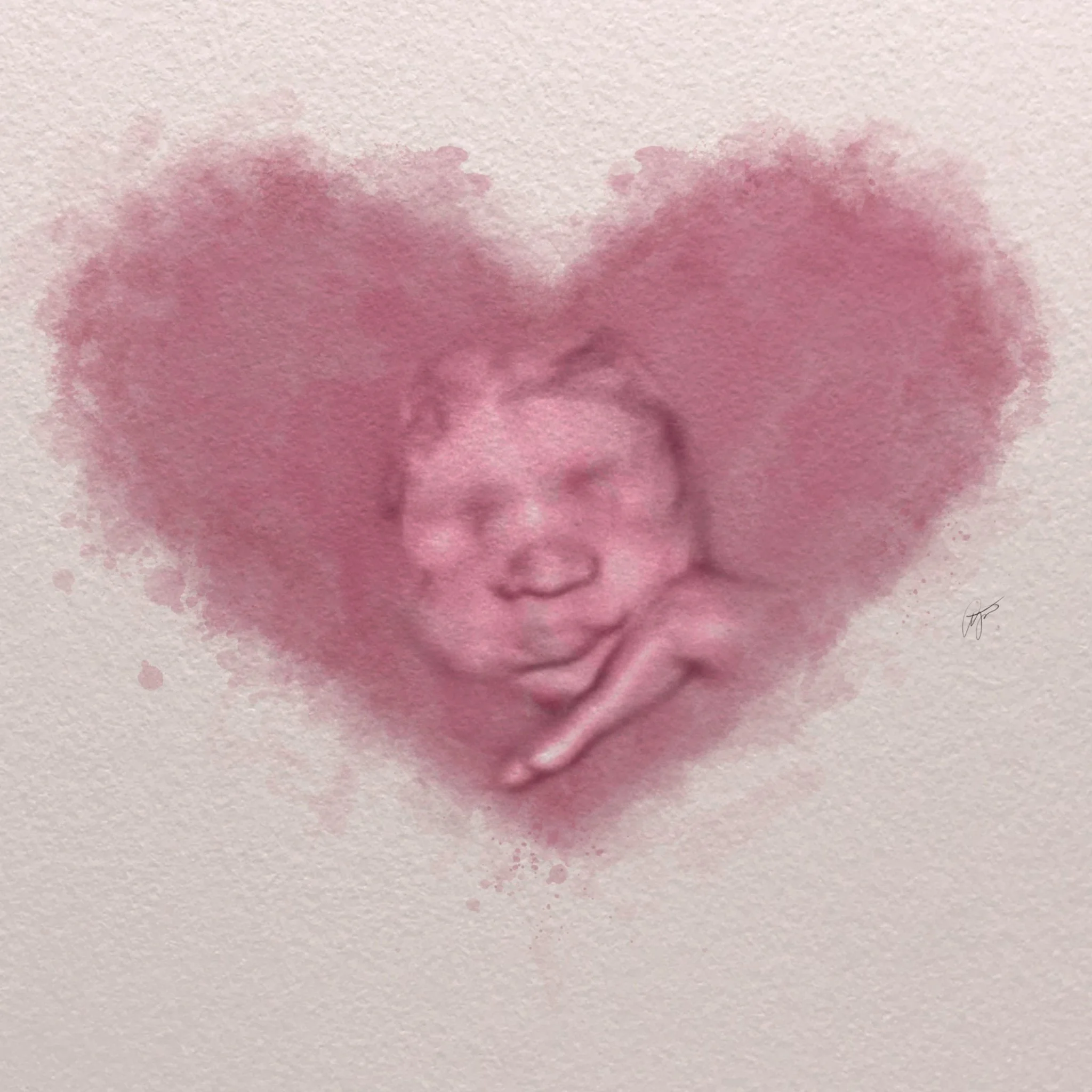 Digital Watercolor Ultrasound Keepsake (Heart Shape)