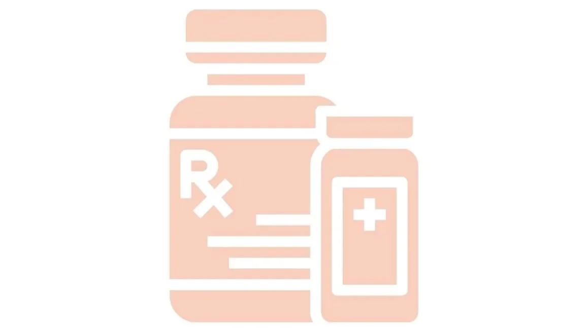 Illustration of prescription medicine bottles, one with 'Rx' and another with a medical cross symbol.