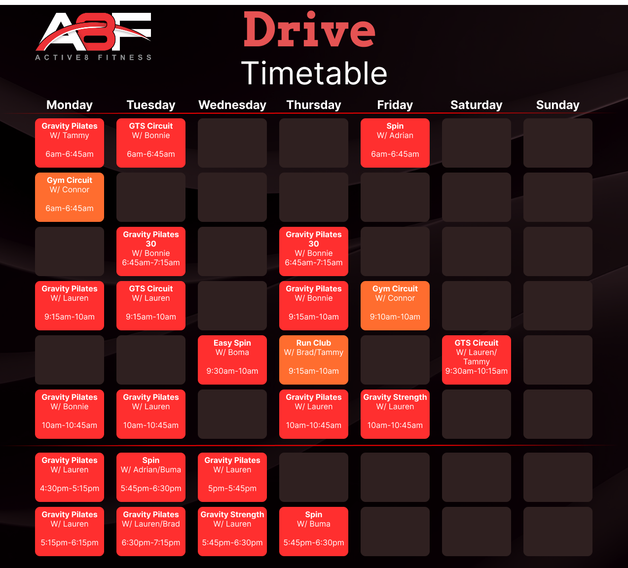 Timetable — Active8 Fitness