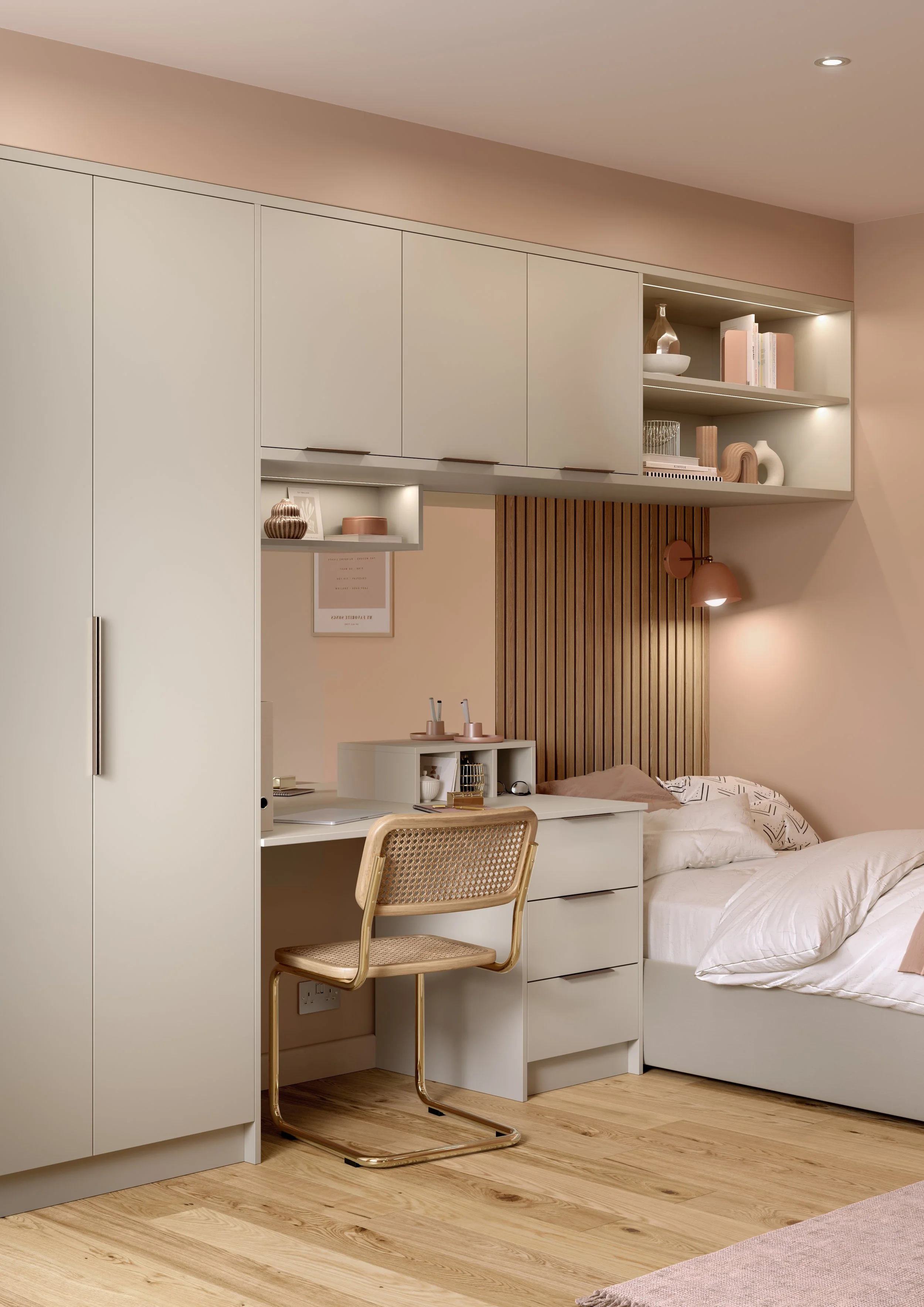 Close up of bedroom showcasing bespoke fitted bedroom furniture