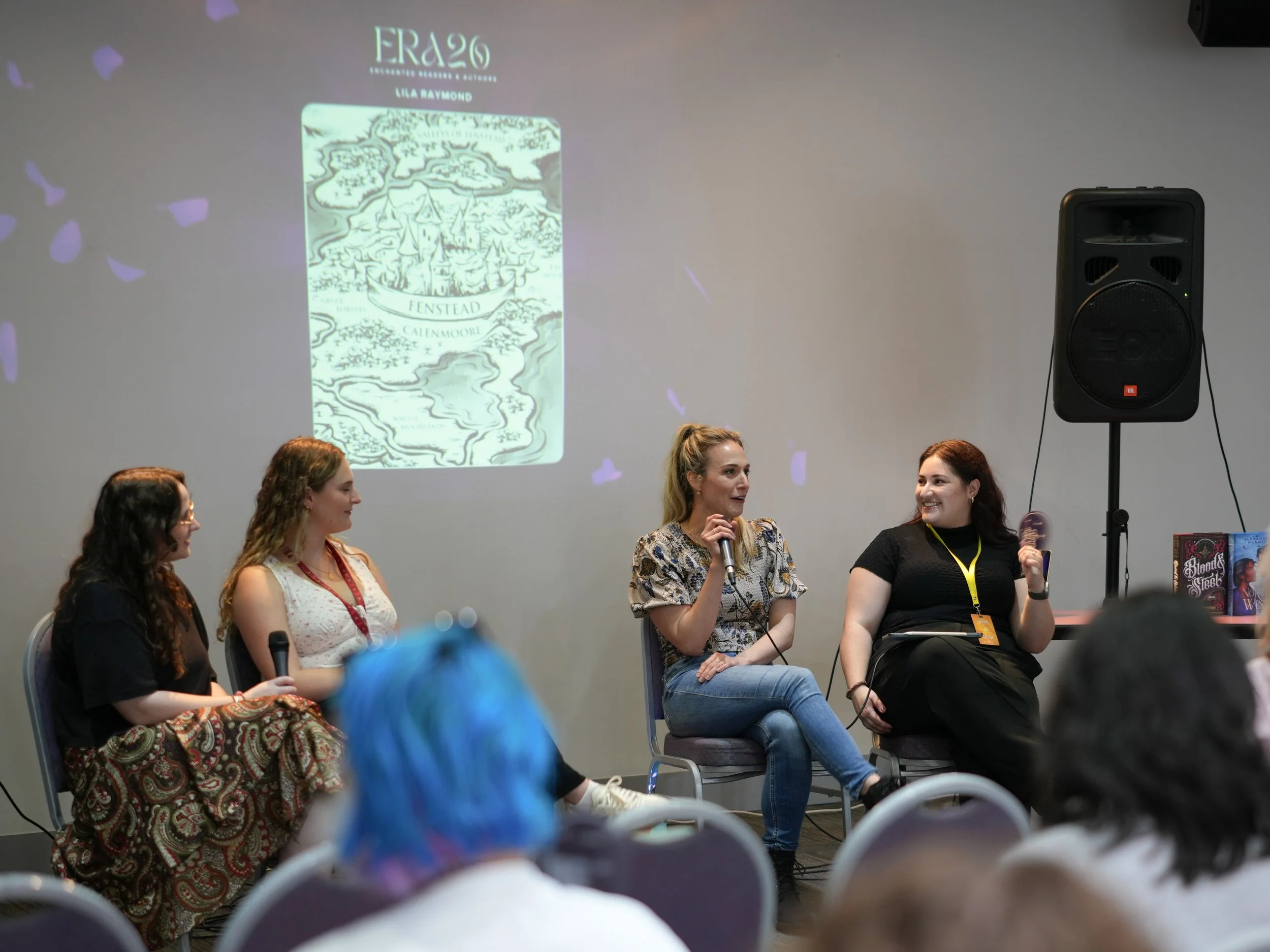 Panelists Bookish Artists Lila Raymond, Ashley Nobes, and Serif & Somnia - moderated by Steph Said