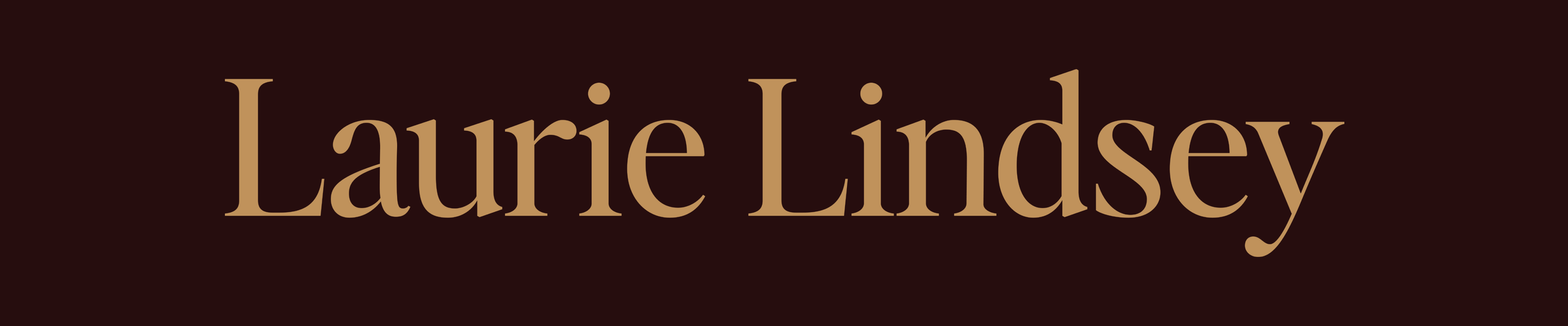The name 'Laurel Lindsey' written in large, brown serif font on a dark background.