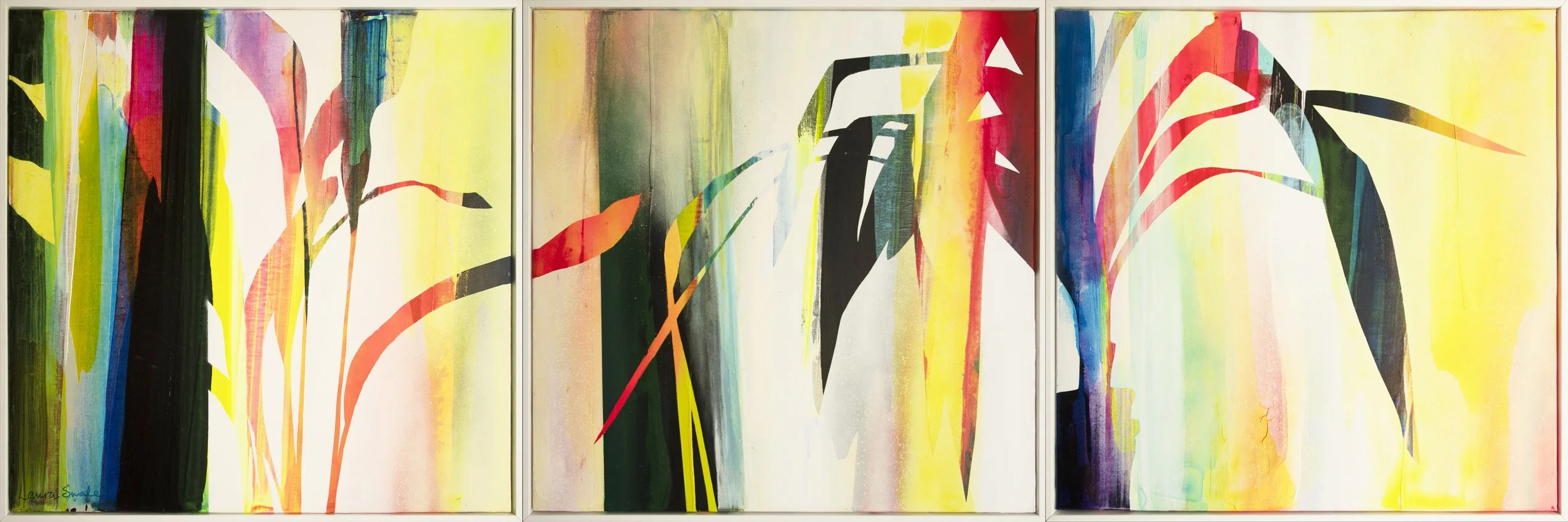 Mixed media triptych created with acrylic mediums.