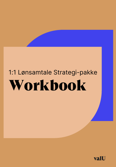 Forside af en arbejdshæftesamling med titlen '1:1 Lønsamtale Strategi-pakke Workbook' og valU-logo.