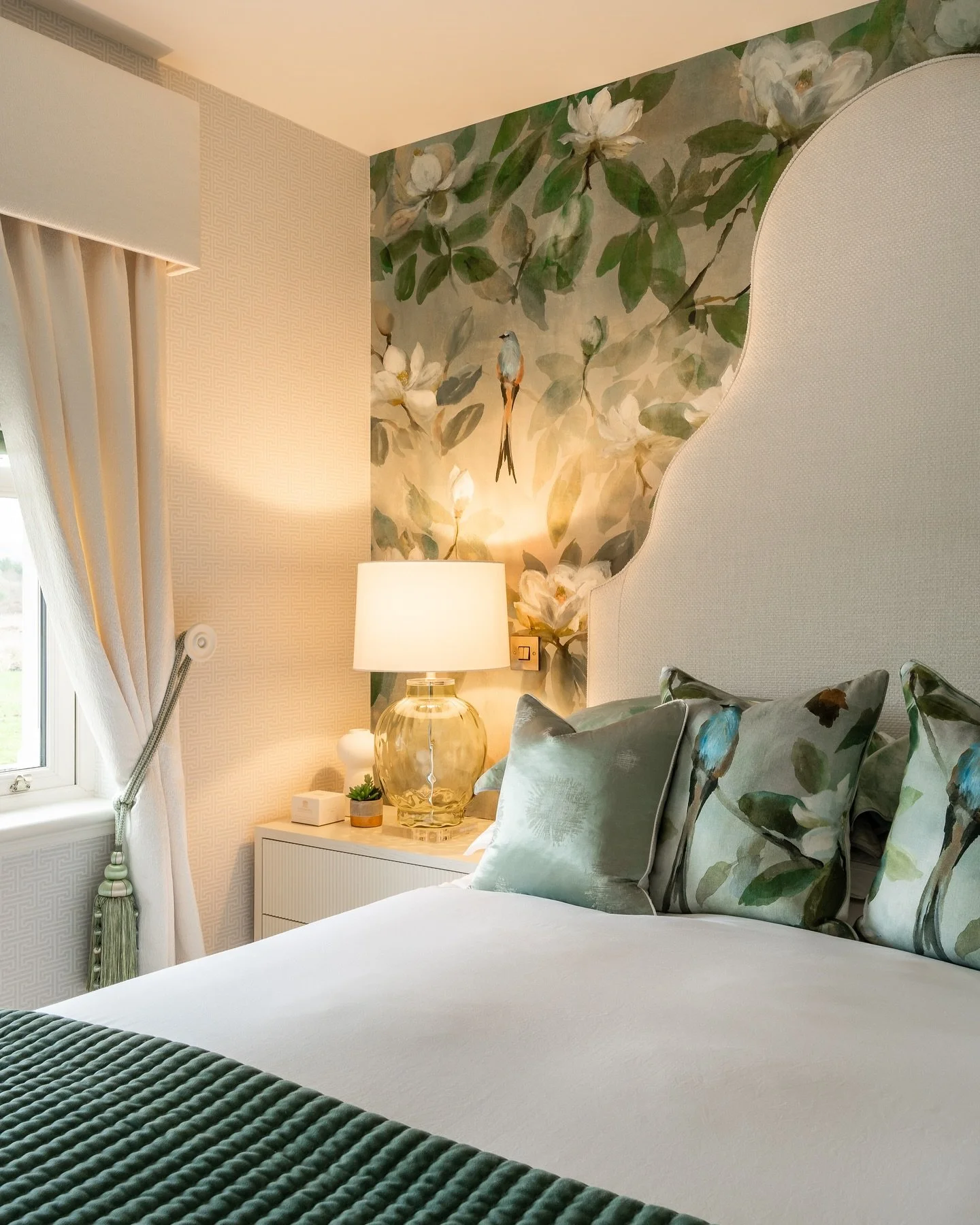 A Warm &amp; Luxurious Bedside 🕊️ Beautifully Photographed by Peter Bruce Photography  #bedside #curtains #blinds #interiordesign #interior123 #countytyrone #luxe #luxurious #bedroomdesign #interiordesigner #tyrone #derry #fermanagh