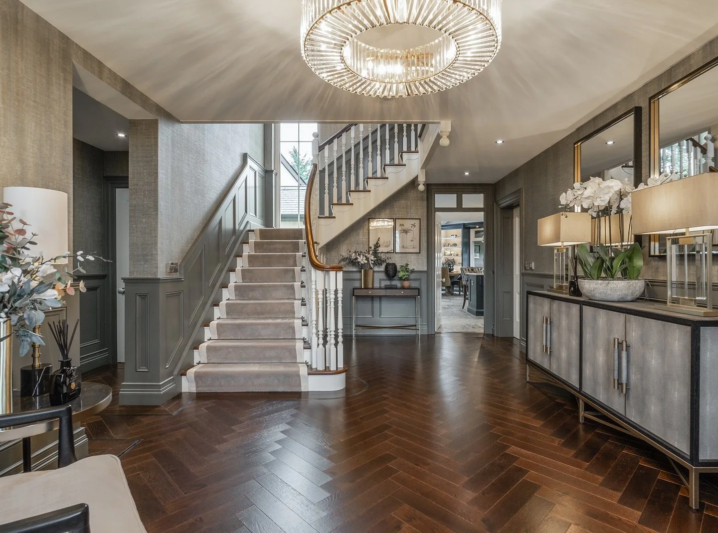 An Opulent &amp; Grandeur Entrance Hallway.  Splendidly Photographed by @peterbrucephotography  #entranceway #tyronefermanagh #tyrone #interiorstyrone #interiordesign #interiorstyling #entrance #hallway #softfurnishings #panelling #interiordesigntyro