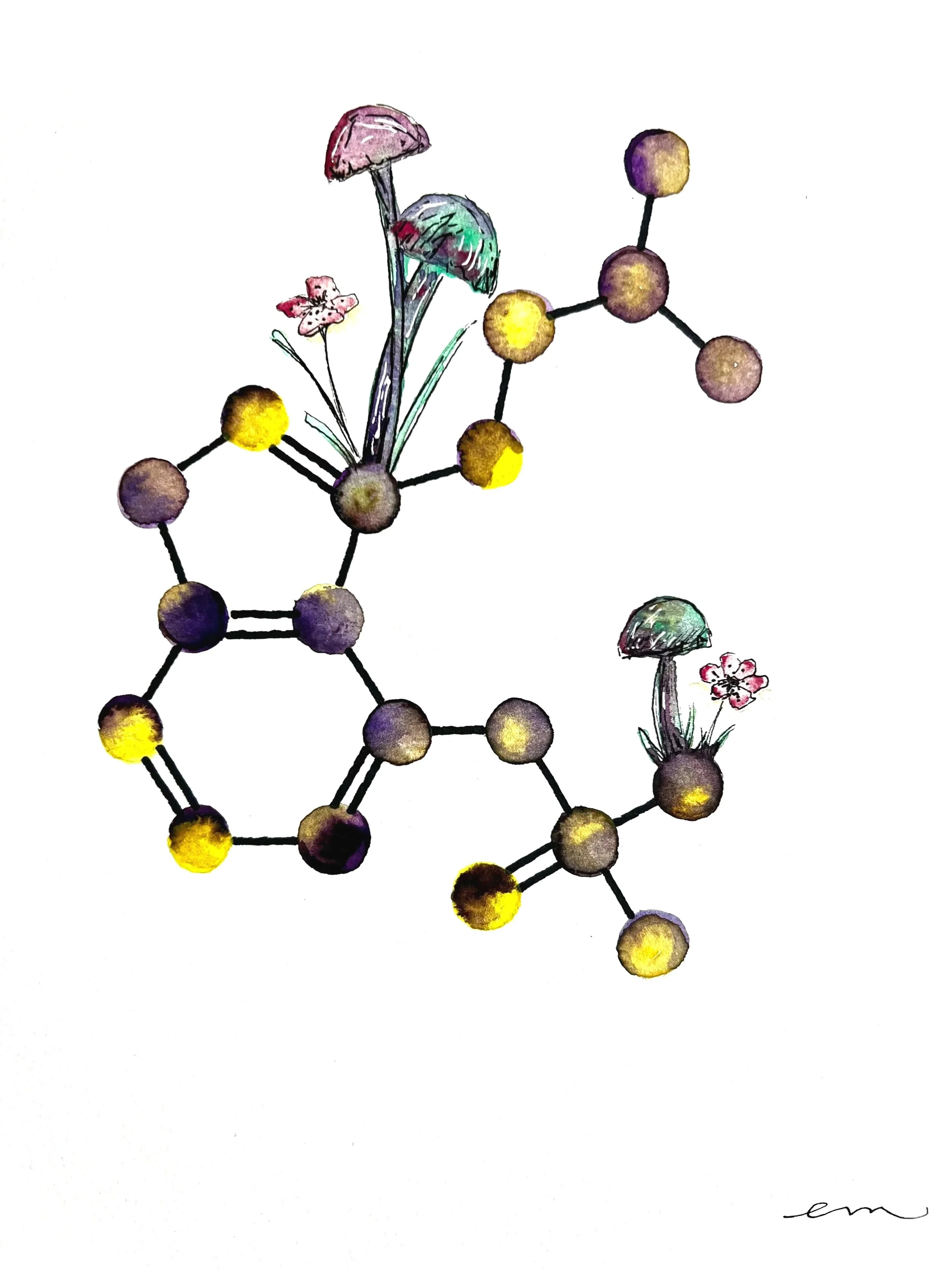 Psilocybin. A4 Watercolour and Ink on 300gsm archival paper. DKK 650,-