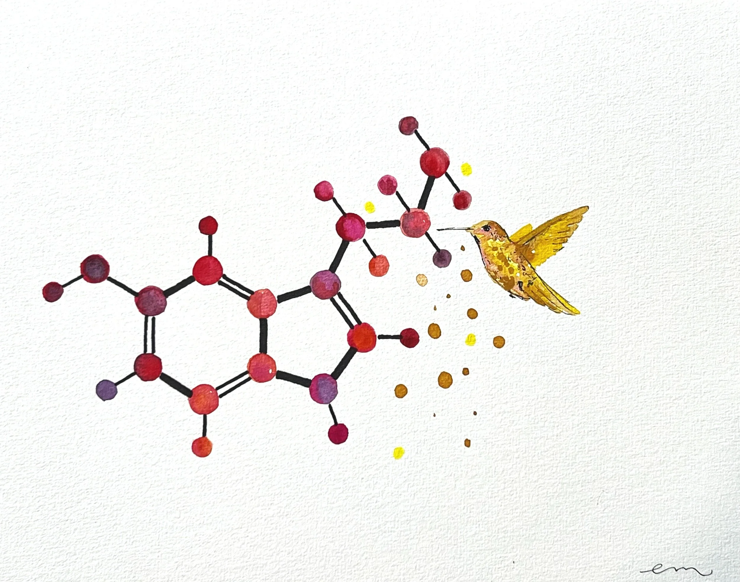 Serotonin. A4 Watercolour and Ink on 300gsm archival paper. DKK 800,- (Framed DKK 1200,-)